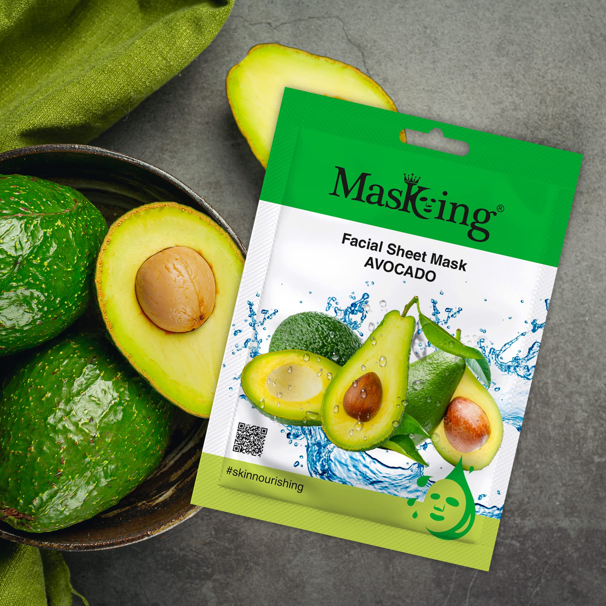 MasKing Beauty Facial Sheet Mask Set - Kiwi, Avocado, Potato, Green Tea & Aloe Vera Extract for Skin Brightening, Hydration & Glow - 100ml (5-Pack) for Women & Men | Perfect for Daily Skincare, Spa Day & Travel Essentials