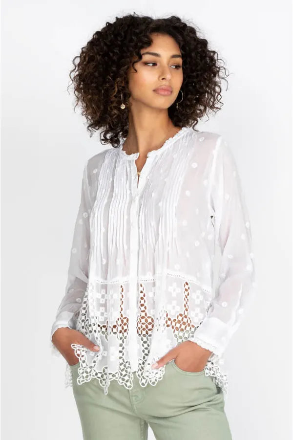 Baez Phaedra Blouse - Women's Elegant White Top for Casual & Office Wear | Perfect for Work, Date Night & Special Occasions