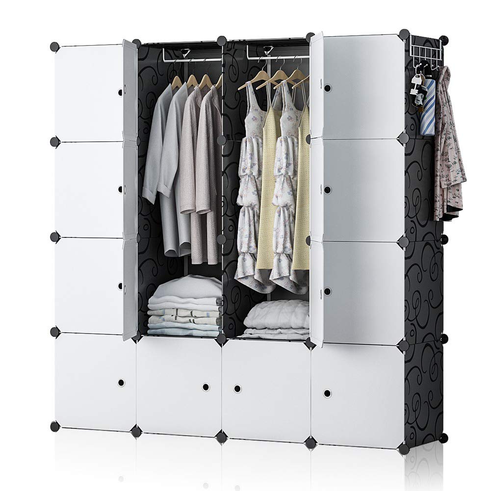 GEORGE&DANIS 4-Tier Portable Closet Wardrobe Organizer - 56x18x56 Inches Storage Cube Shelf for Bedroom, Closet, Office & Dorm - Space-Saving Black Storage Cabinet for Clothes, Shoes & Accessories