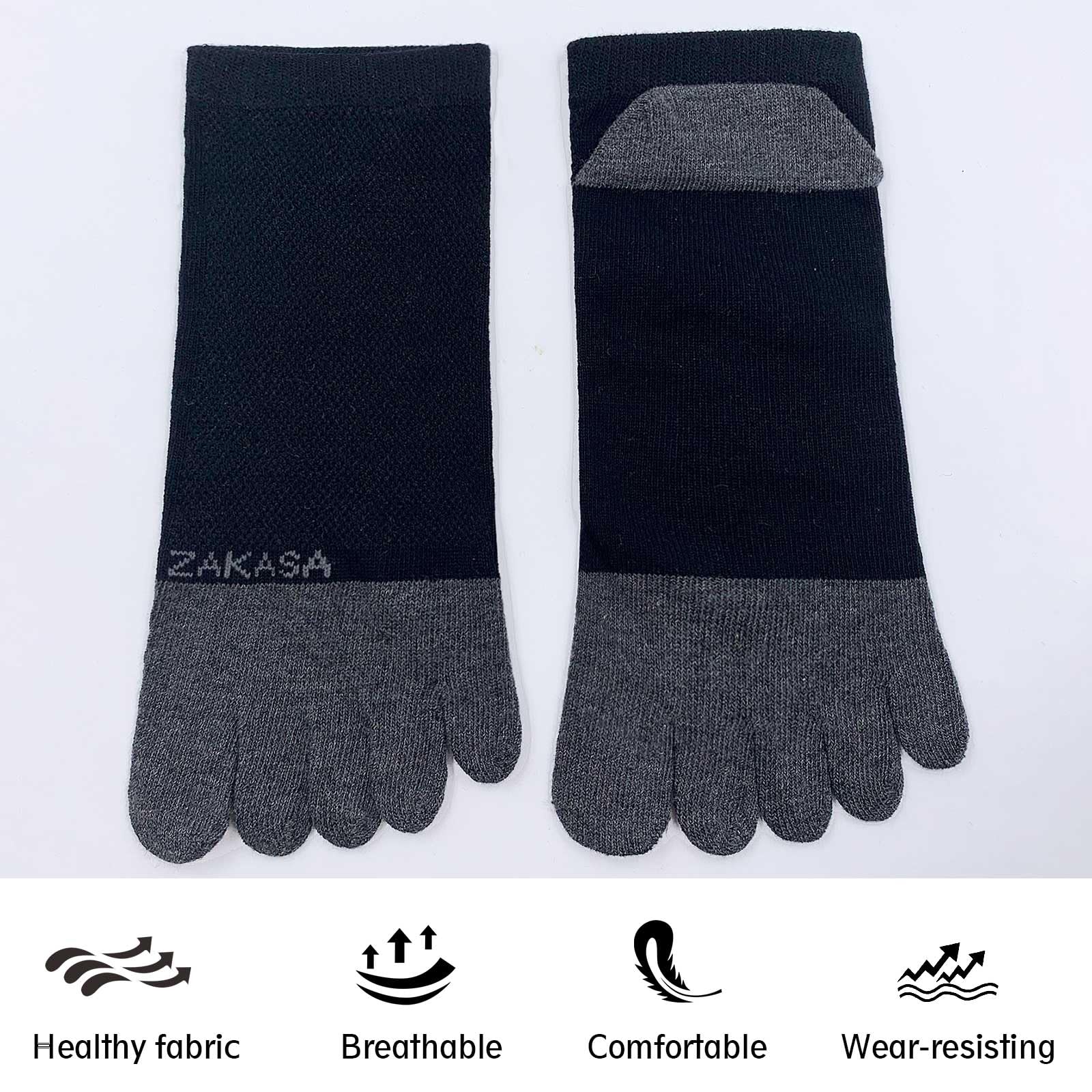 CaiDieNu Men's Five Toe Socks - 5 Pairs Breathable Cotton Athletic Crew Socks for Running, Yoga & Workout (Size 8-12) | No Show Ankle Socks for Sports & Daily Comfort