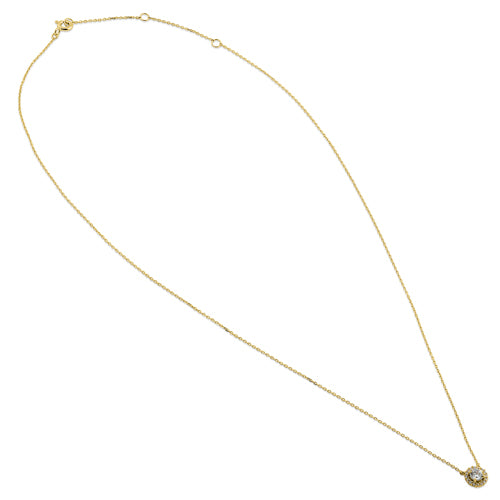 14K Yellow Gold Round Halo CZ Necklace for Women - Elegant Cubic Zirconia Pendant Jewelry Gift for Birthday, Anniversary & Valentine's Day