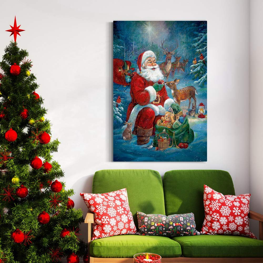 Santa's Pit Stop Wall Art - Premium Gallery Wrapped Canvas Decor with Red Cardinal & Reindeer | Festive Christmas & Winter Home Decorations | Ready to Hang 32x48 Inches | Made in USA | Perfect for Living Room, Bedroom or Holiday Office Decor