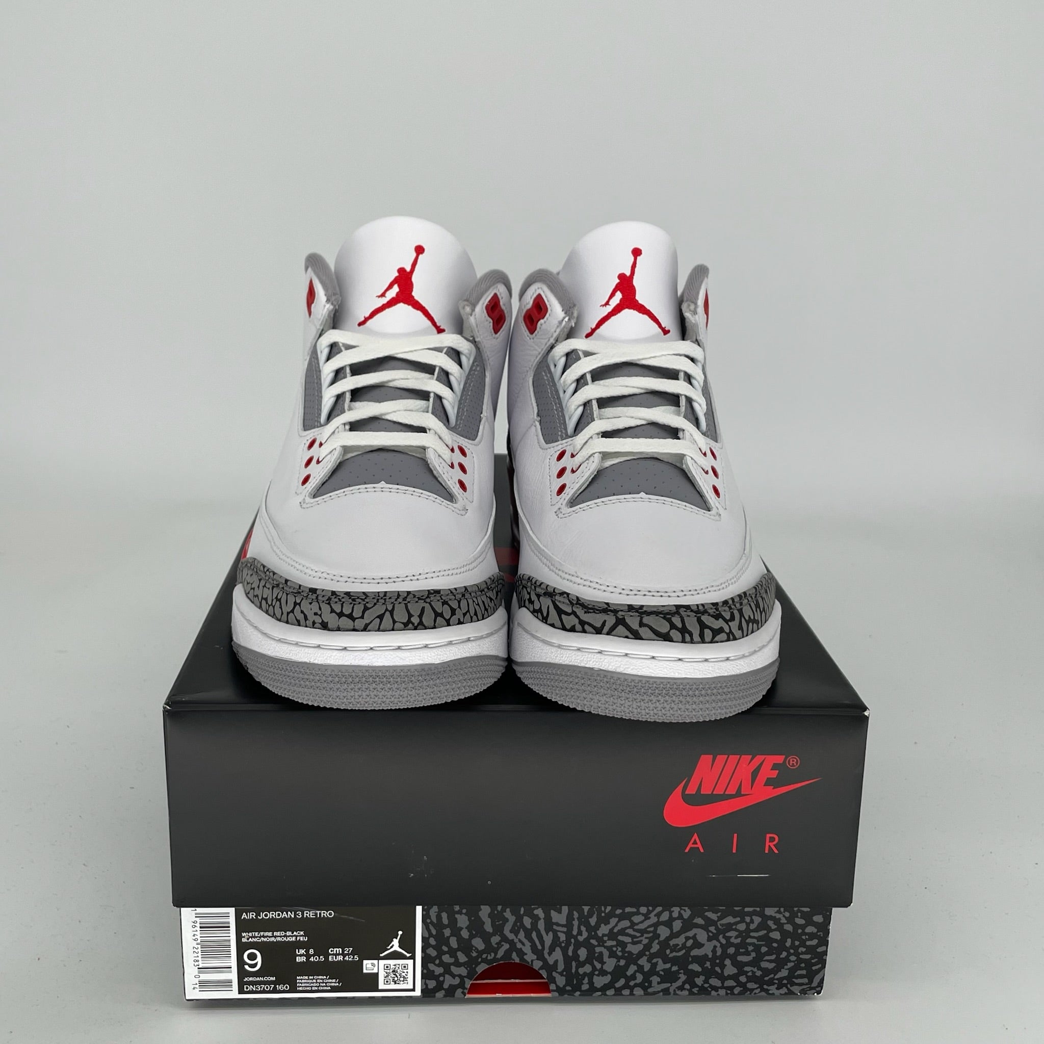Original Air Jordan 3 Retro 'Fire Red' Men's Basketball Shoes Size 9 DN3707-160 - Perfect for Streetwear, Sneaker Collecting & Casual Wear