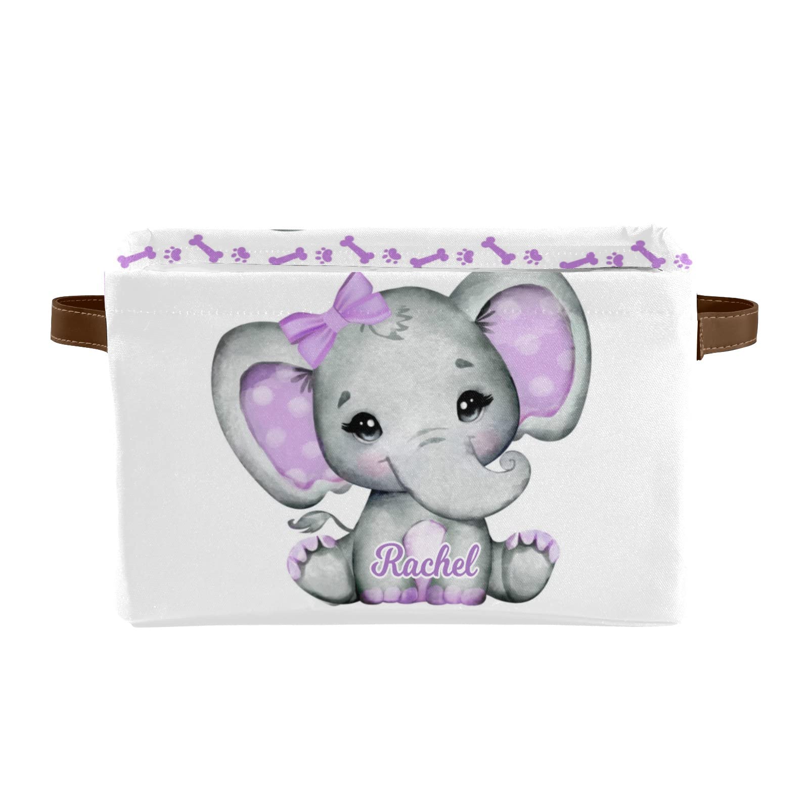 Purple Elephant Dog Paw Personalized Storage Bins - Durable Cube Organizer with Handles for Shelves, Wardrobe & Nursery - Perfect for Toy Organization & Home Decor (1 Pack)