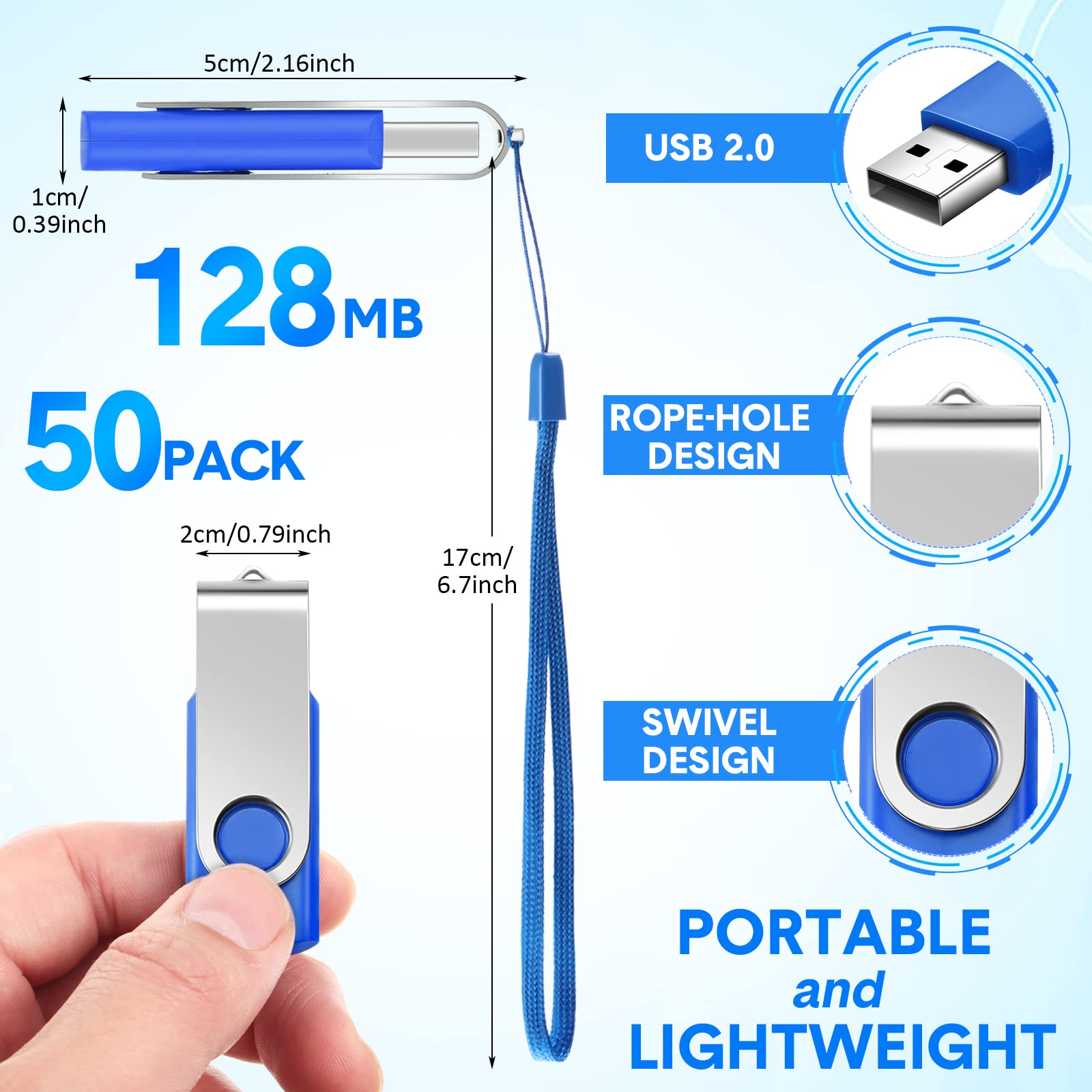 50-Pack 128MB USB 2.0 Flash Drives with Lanyards - Bulk Storage for Office & School