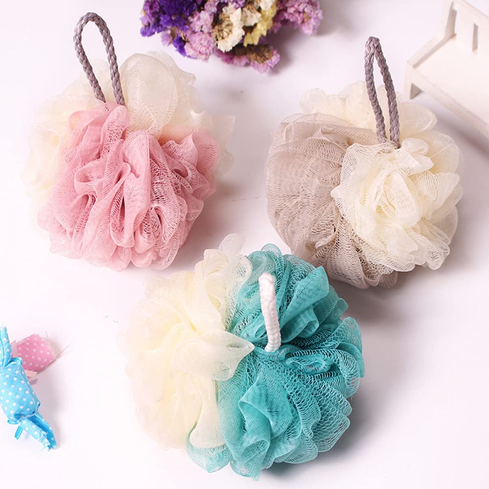 ShiningLove Dual-Color Bath Ball with Cotton Rope - Exfoliating & Foaming Shower Scrubber for Women & Men (50g) - Perfect for Spa, Relaxation & Skin Care