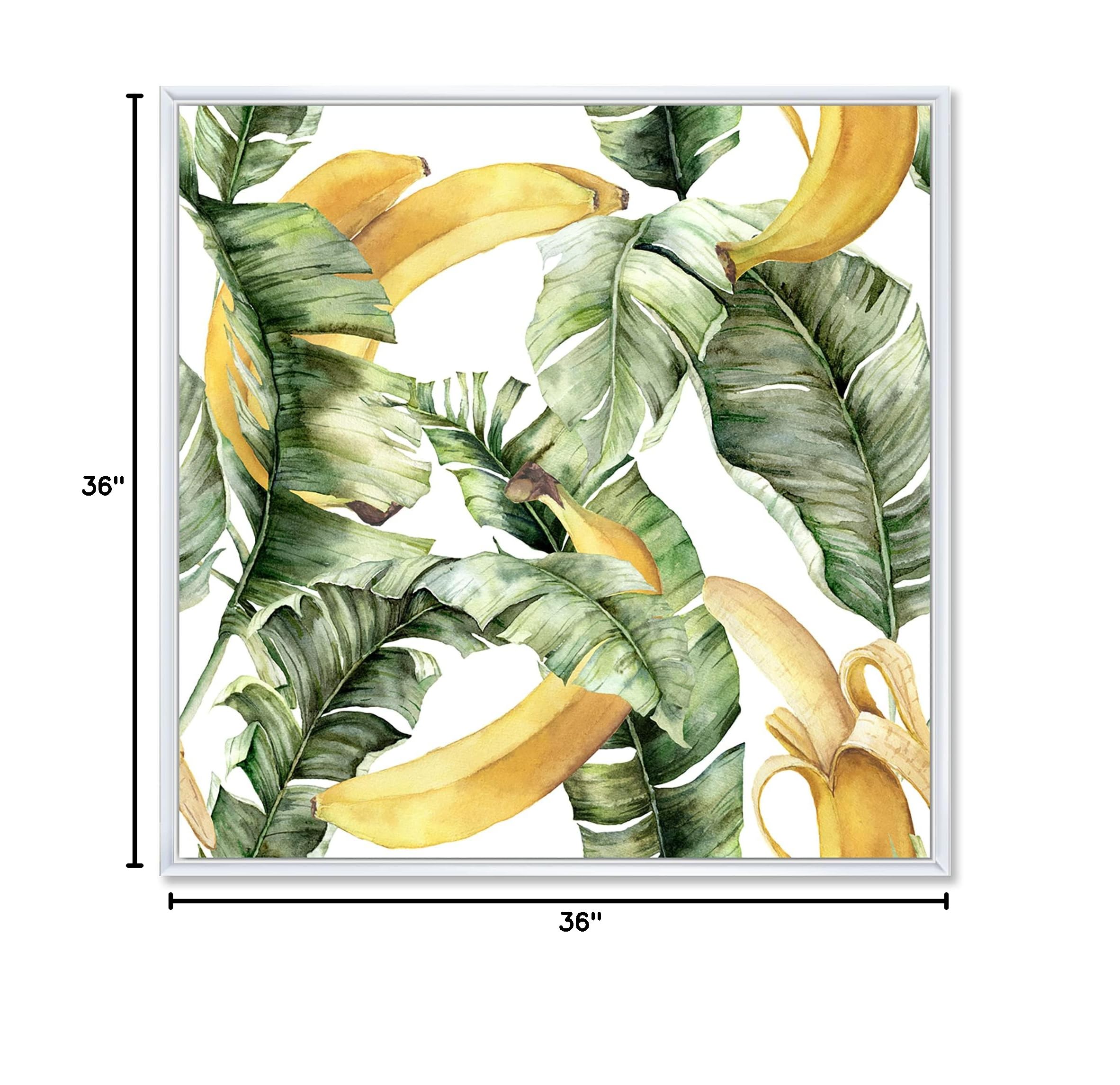 Nautical & Coastal Framed Canvas Wall Art Print with Ripe Bananas and Leaves - Perfect for Beach House Decor, Tropical Theme Rooms, and Coastal Living Spaces