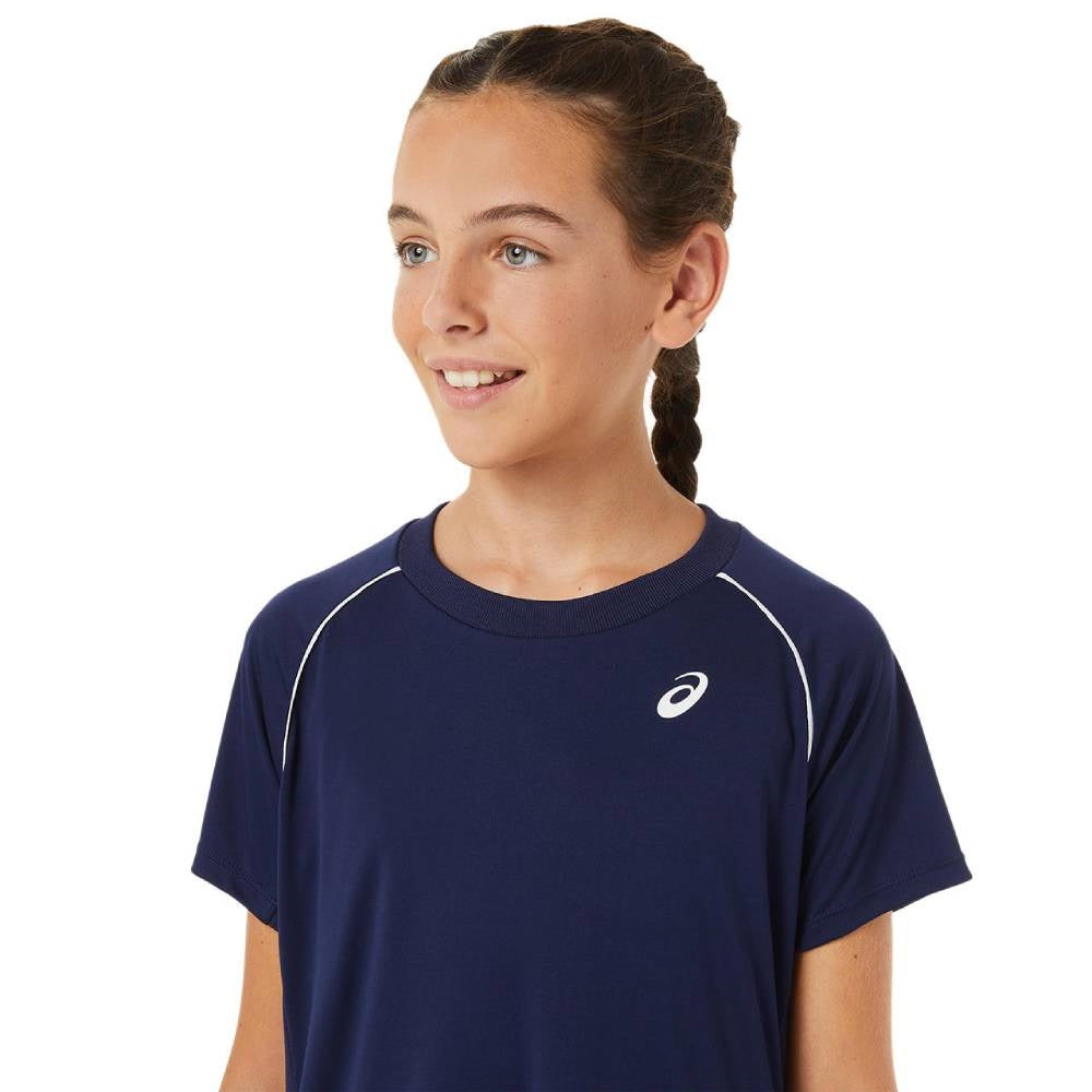 ASICS Girls' Tennis Short Sleeve T-Shirt - Breathable Performance Top for Junior Players (Peacoat Blue) | Perfect for Practice & Matches