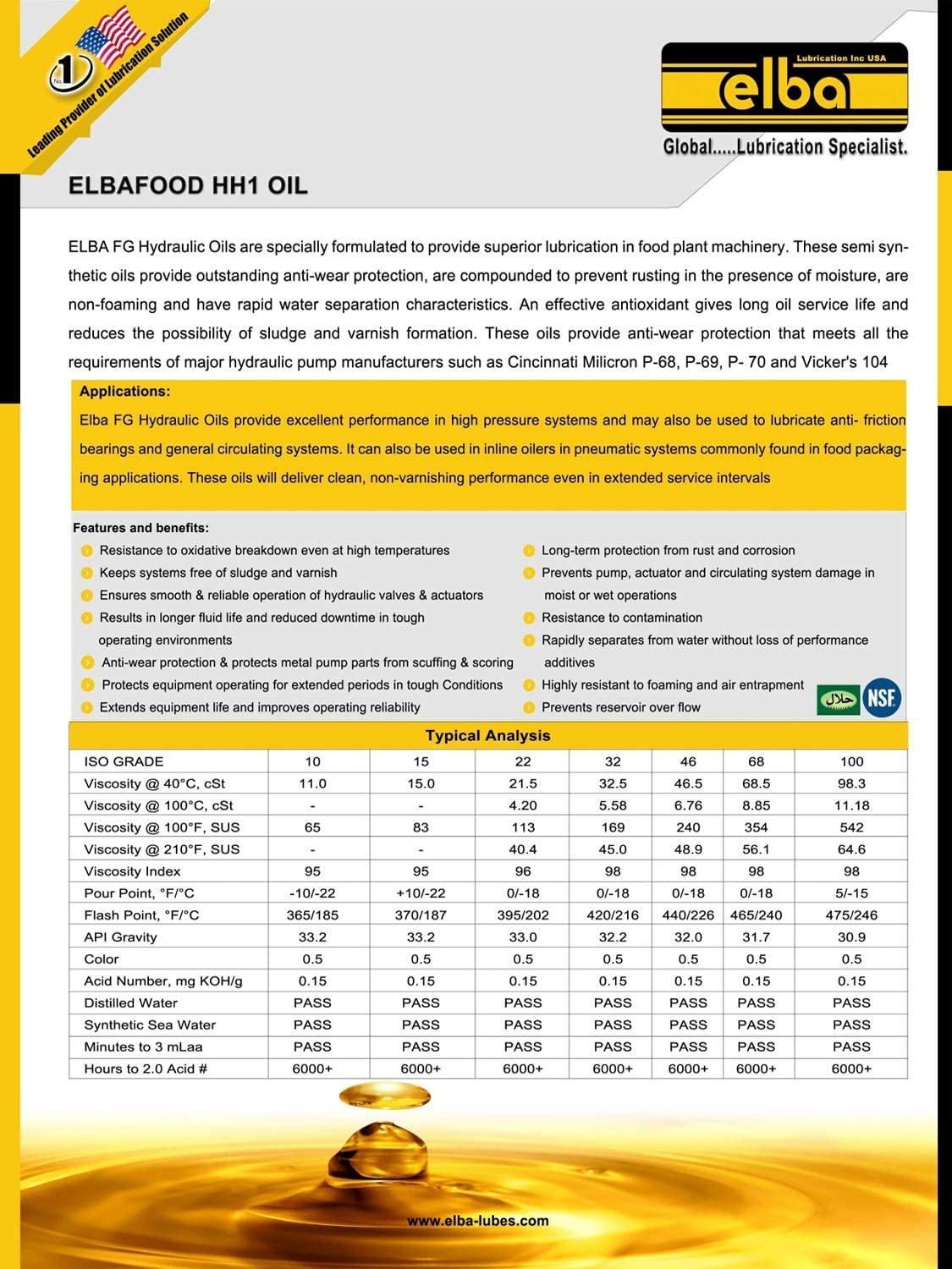 Premium Food Grade Hydraulic Oil 68 | NSF H1 Certified Fully Synthetic Blend | Kosher & Halal Approved Industrial Hydraulic Fluid | 5 Gallon Pail | USA Made | Ideal for Food Processing Equipment, Packaging Machinery & Industrial Hydraulic Systems | Comparable to LUBRIPLATE, Petro-Canada & Kluber
