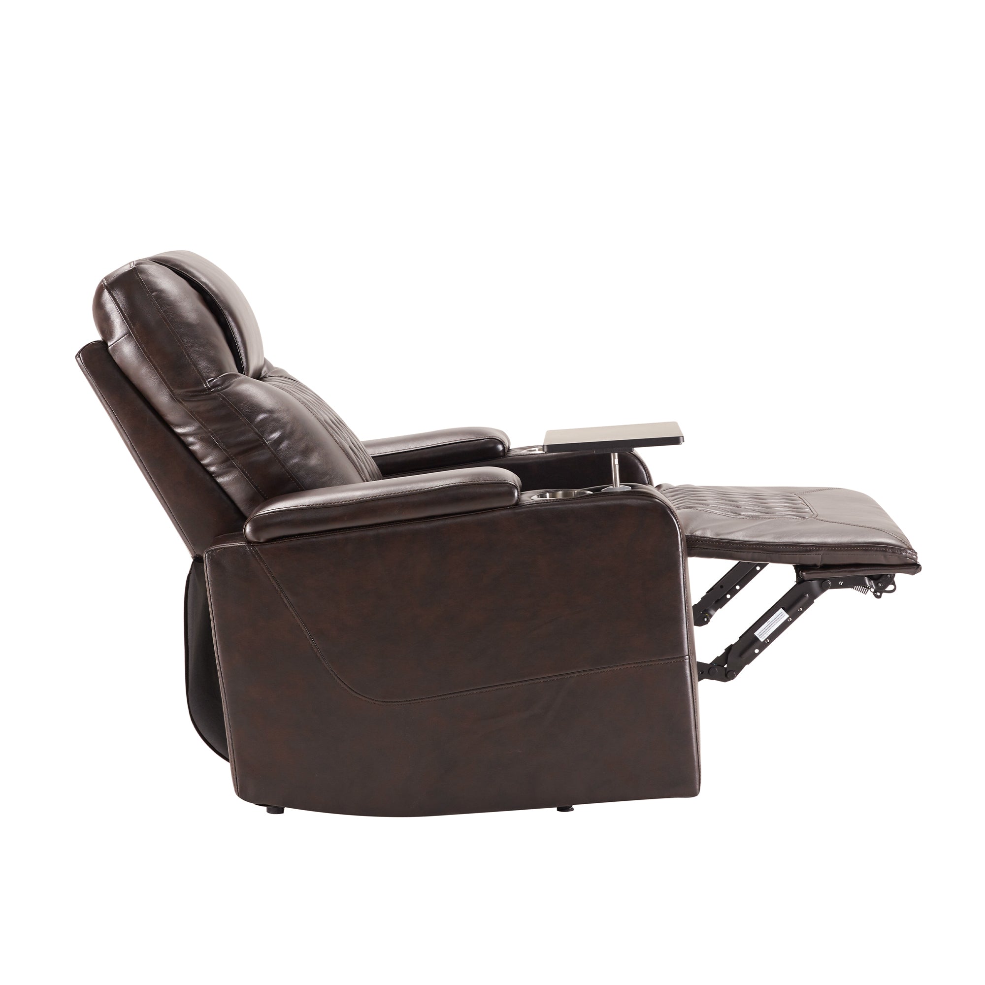 Electric Power Lift Recliner Chair with USB Charging Port, Hidden Arm Storage & 360° Swivel Tray - Brown Leather Massage Chair for Living Room, Home Theater & Elderly Care
