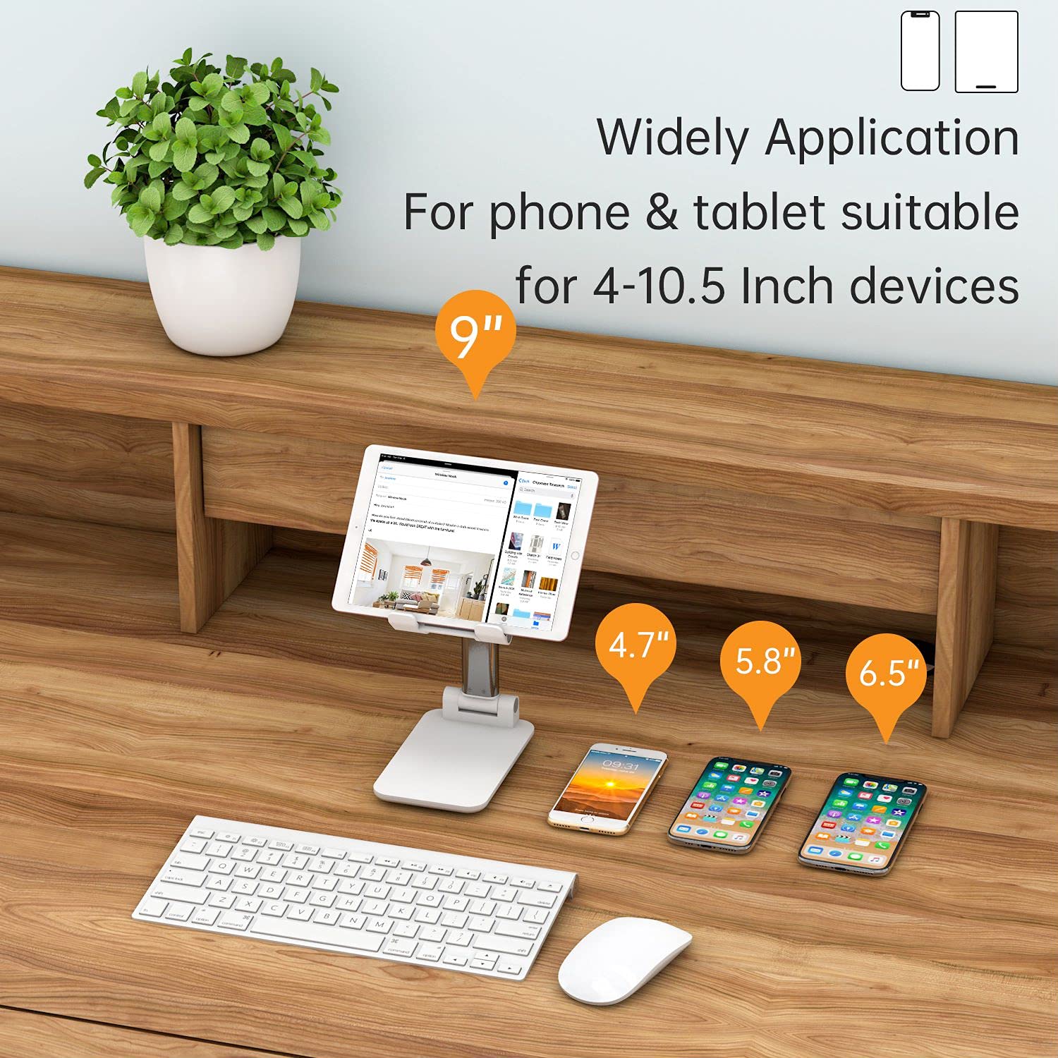 Adjustable Aluminum Phone Stand for Desk - Foldable & Portable Cell Phone Holder with Angle & Height Adjustment - Compatible with iPhone, Samsung, iPad & Tablets - Perfect for Home Office, Video Calls & Hands-Free Viewing (White)