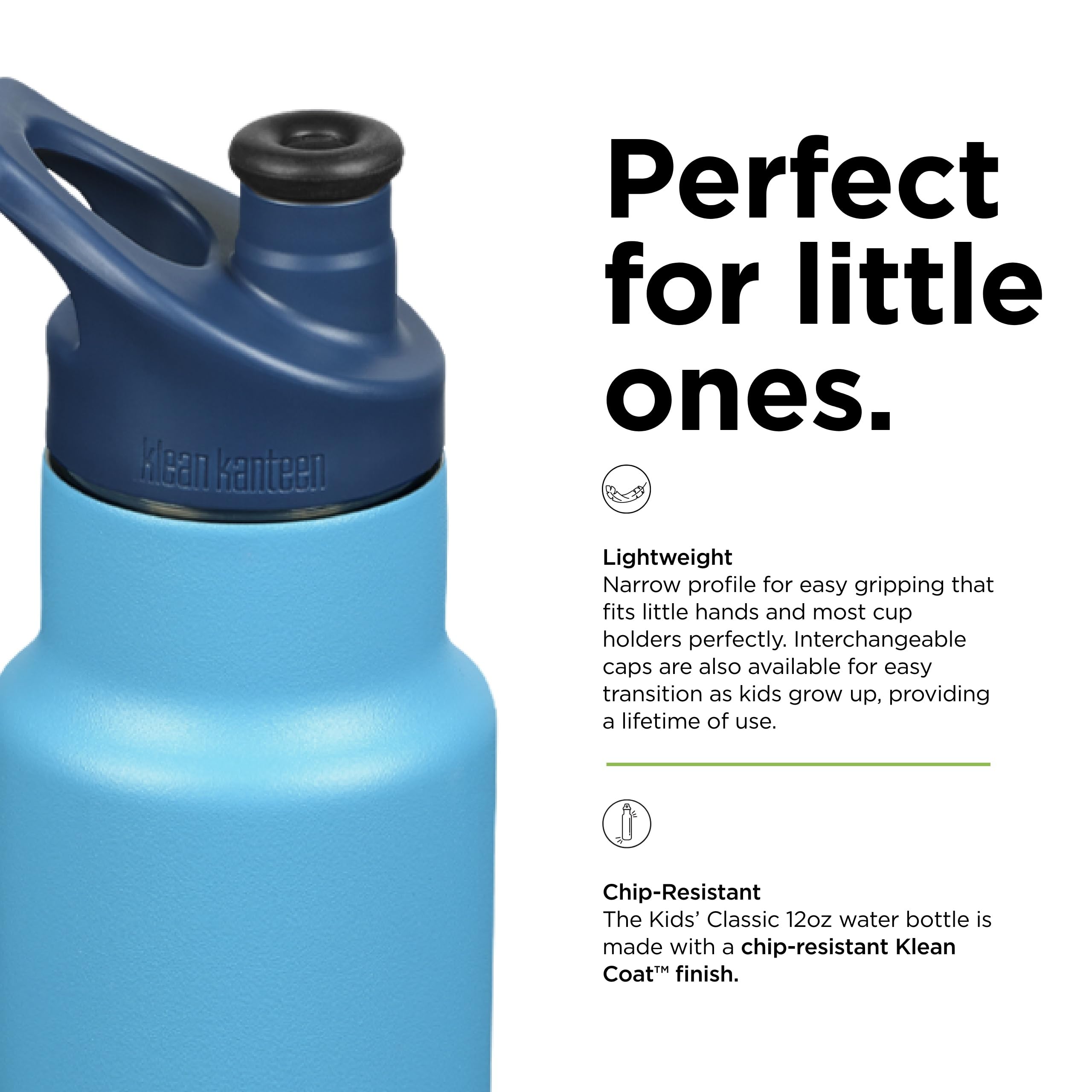 Klean Kanteen 12 oz Insulated Stainless Steel Water Bottle for Kids with Sport Cap | BPA-Free, Dishwasher Safe Reusable Bottle | Perfect for School, Sports & Outdoor Activities | Hawaiian Ocean Design