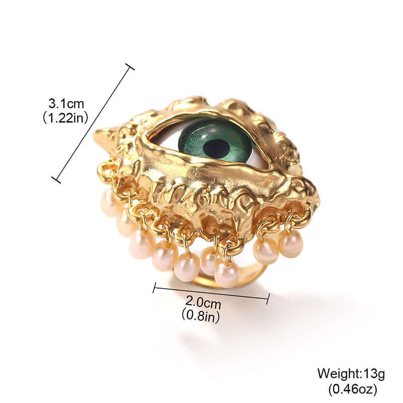 Evil Eye Cocktail Ring with Pearl Tassel - Chunky Statement Jewelry for Women | Z1973 | Perfect for Parties, Date Nights & Boho Fashion Accessories