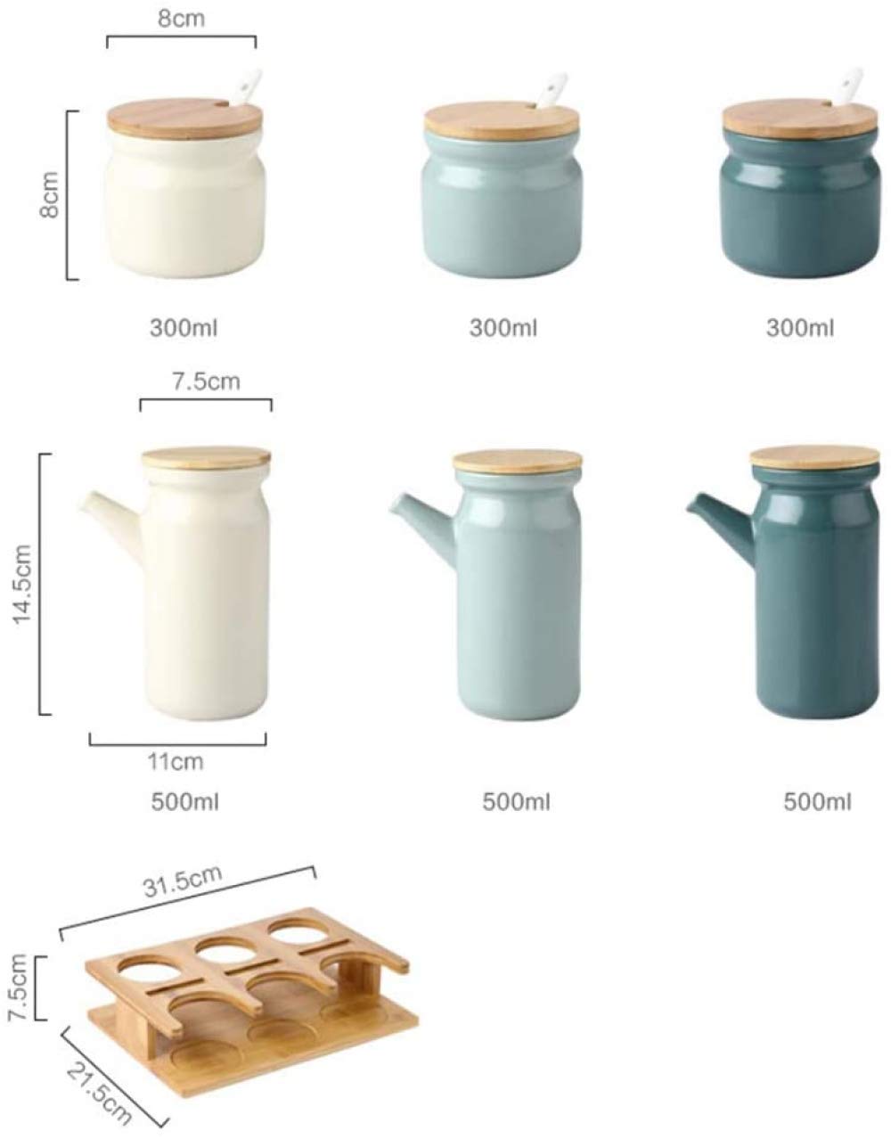 Premium Ceramic Oil Dispenser Bottle Set - 500ML Soy Sauce & Vinegar Cruet with Wooden Tray - Elegant Kitchen Condiment Dispenser for Olive Oil, Cooking Oil & Liquid Seasonings - Perfect for Home Cooking, Salad Dressing & Gourmet Meal Preparation