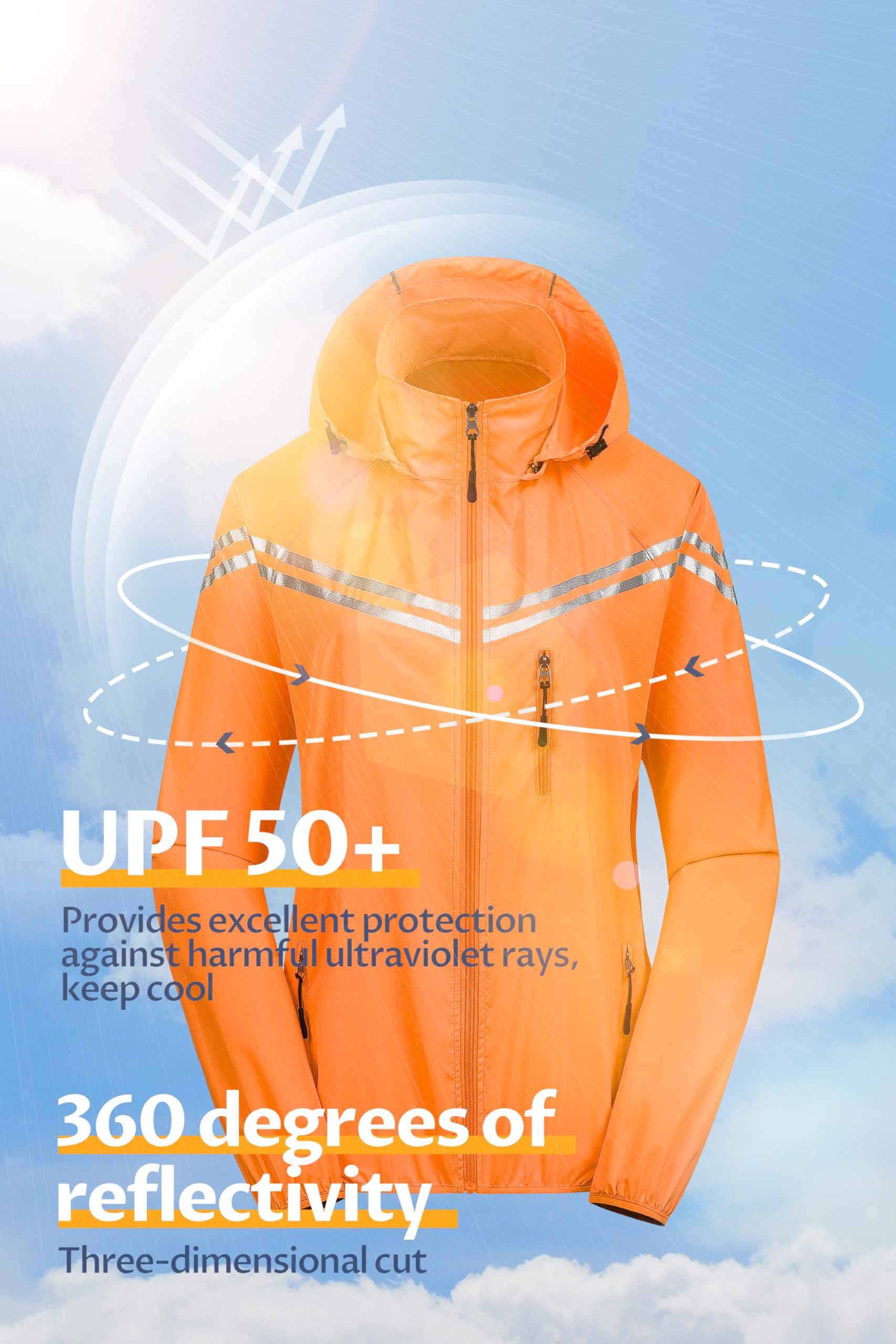CREATMO Women's Lightweight Waterproof Running Jacket - Reflective Windbreaker Raincoat with Detachable Hood for Cycling, Hiking & Outdoor Activities