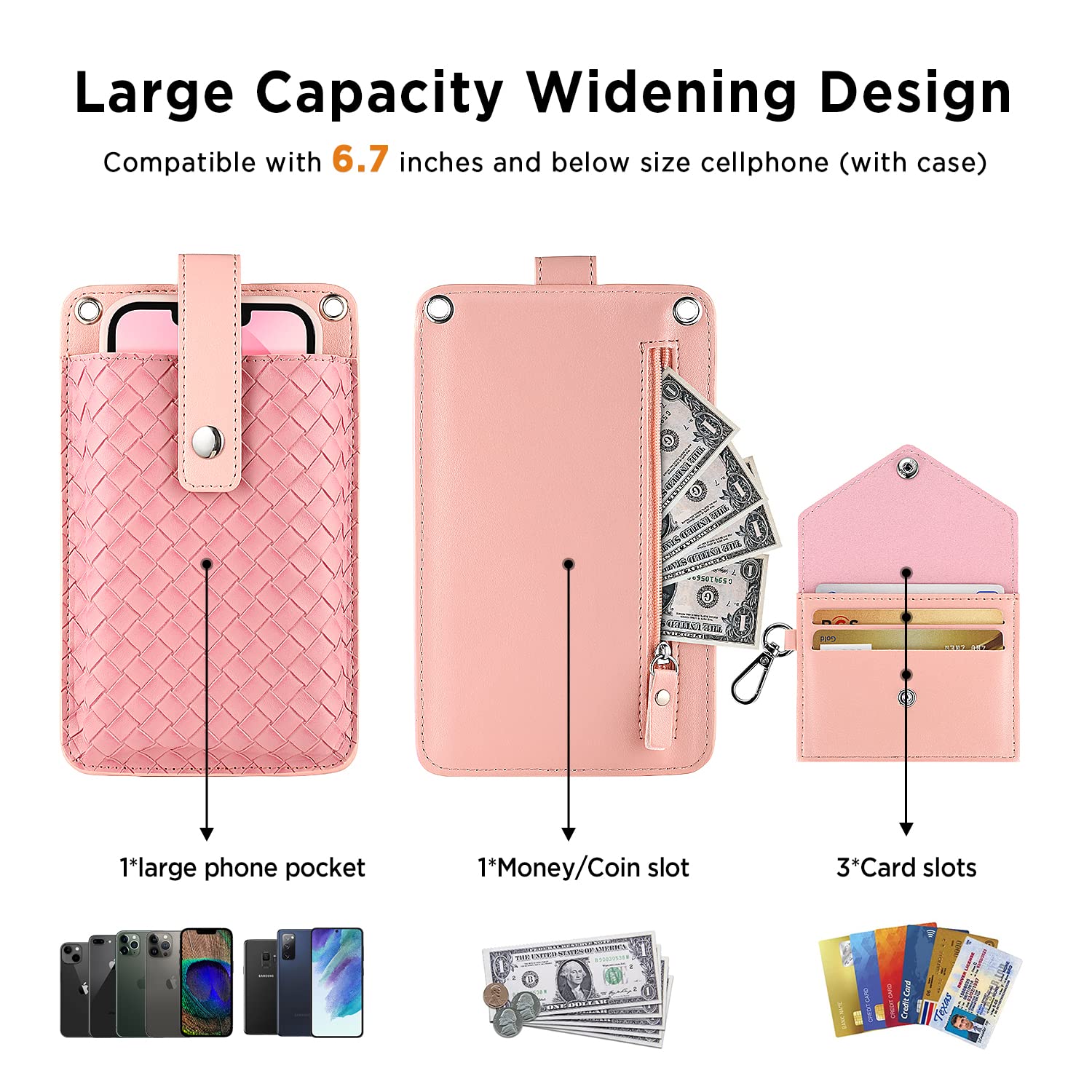 OUTXE Universal Crossbody Phone Purse for Women - Adjustable Shoulder Strap Wallet with Card Slots for iPhone 13/12/11/XR - Perfect for Travel, Shopping & Everyday Use