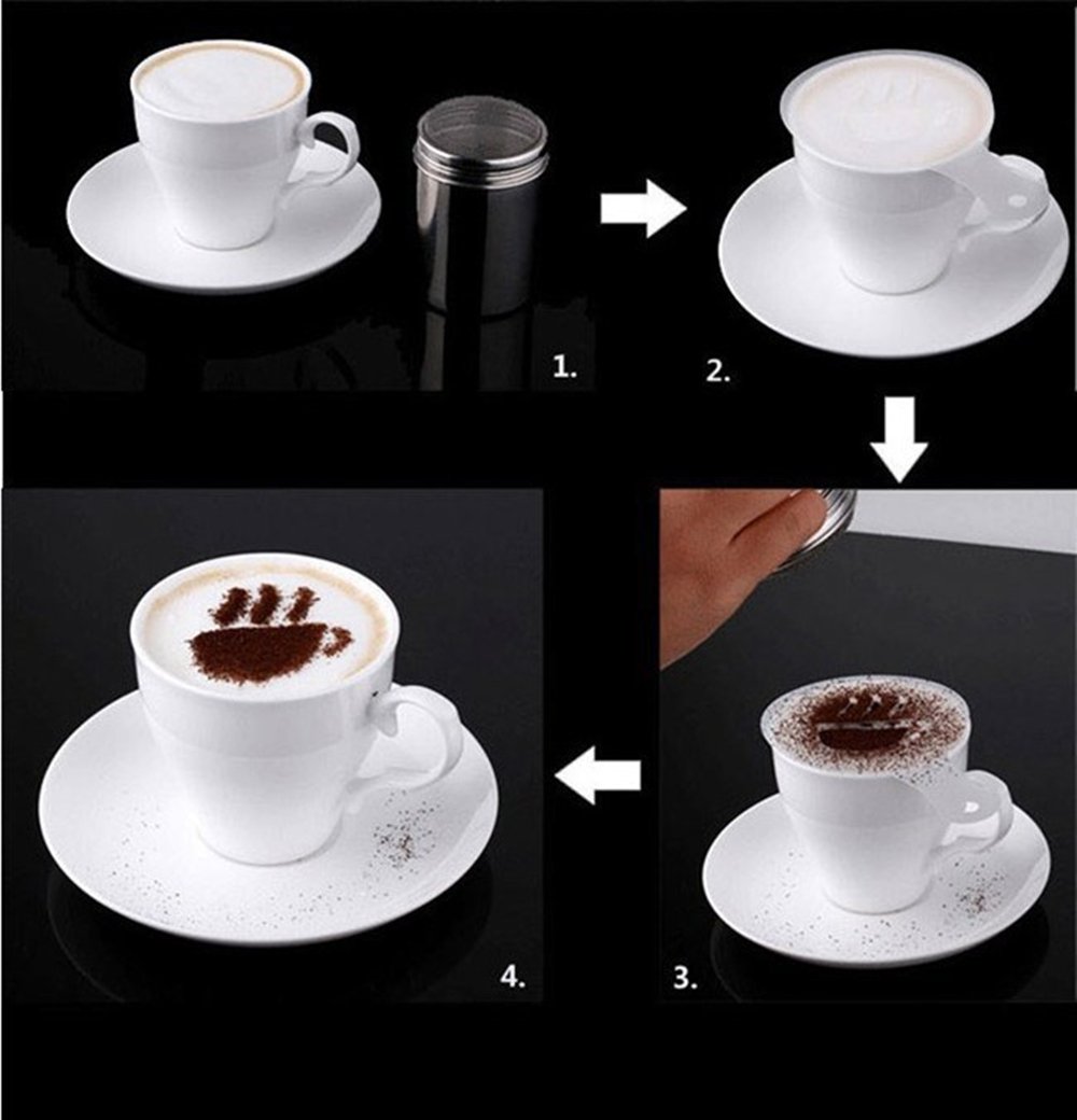 RayLineDo® Stainless Steel Electric Milk Frother - Handheld Battery Operated Coffee Foam Maker with Whisk for Latte, Cappuccino & Hot Chocolate | Includes 2 Coffee Stencils & Duster for Barista-Style Art at Home, Cafe or Office