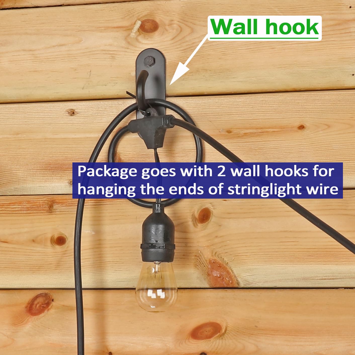 6.5FT Stainless Steel String Light Pole Brackets - 4 Pack with 2 Wall Hooks - Black Deck Railing Hangers for Outdoor Patio, Garden & Backyard Lighting Decor