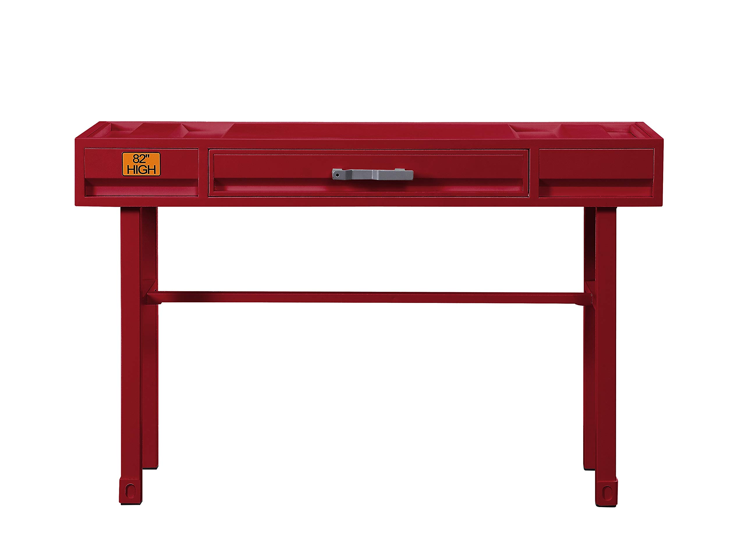 Benjara Red Industrial Style Metal and Wood 1-Drawer Vanity Desk - Compact Makeup Dressing Table for Small Spaces, Bedroom & Apartment