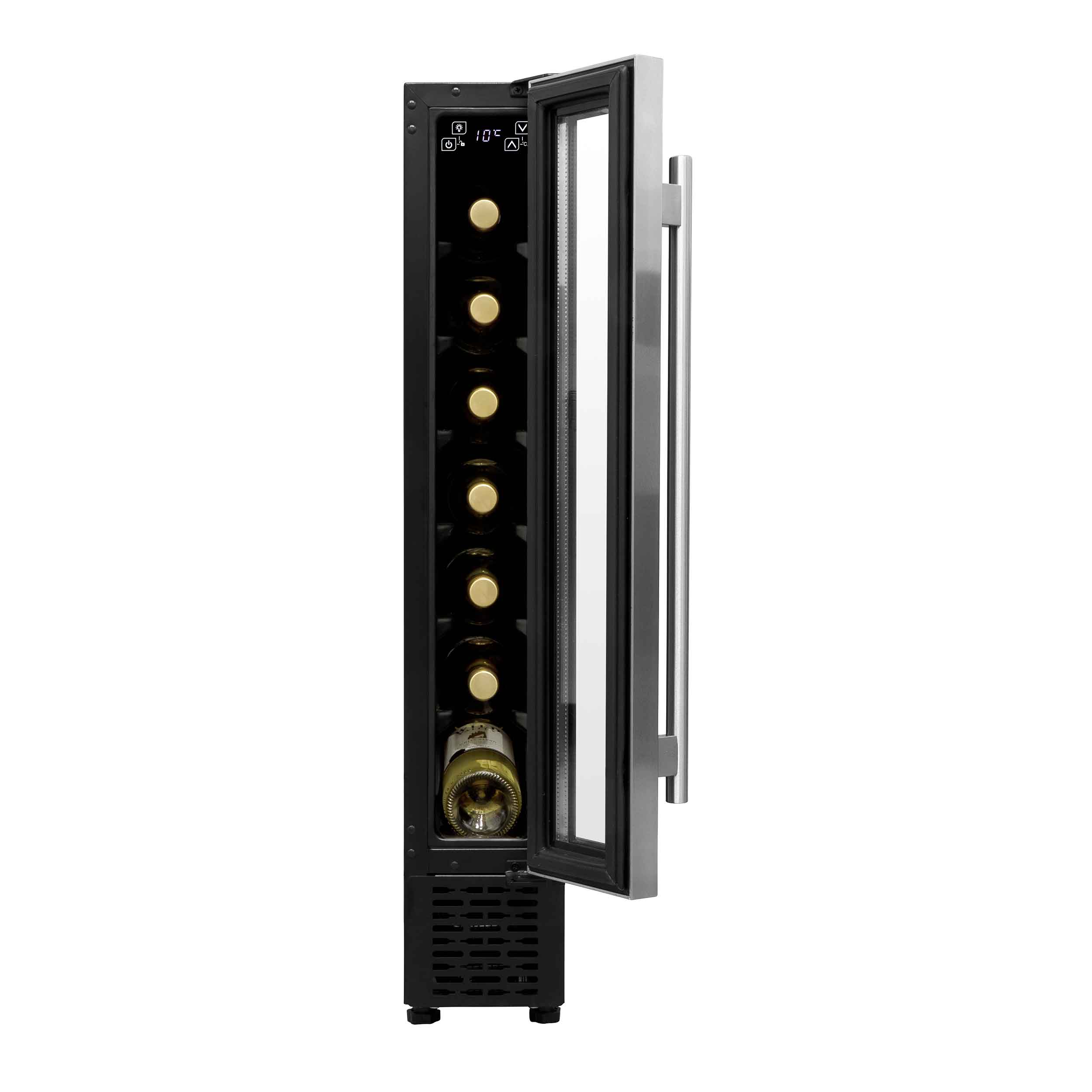 Baridi 7 Bottle 15cm Slim Wine Cooler with Digital Touch Screen Controls - Stainless Steel Wine Refrigerator for Kitchen, Bar, Office | Compact & Energy Efficient DH77