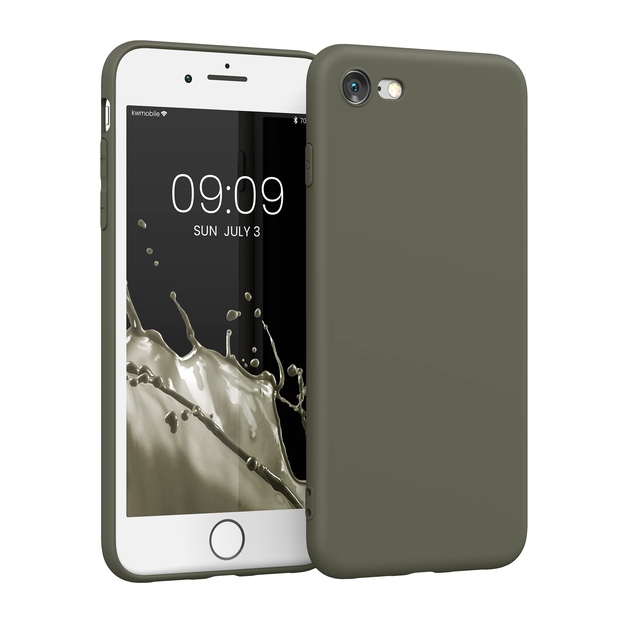 kwmobile Slim TPU Phone Case Compatible with Apple iPhone SE 2022/2020, iPhone 8/7 - Protective Soft Matte Cover in Olive Green | Perfect for Everyday Use, Work & Travel