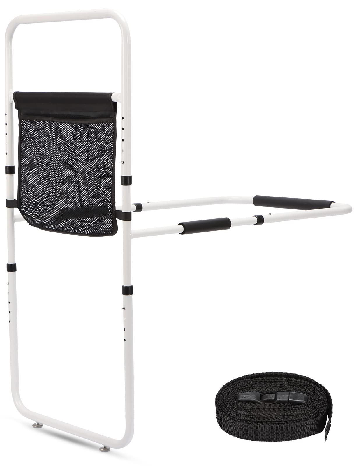 Adjustable Bed Rails for Elderly Adults & Seniors - Height Adjustable Bed Assist Handrail with Storage Pocket - Safe Support for Getting In & Out of Bed - Ideal for Home Care, Nursing Homes & Post-Surgery Recovery