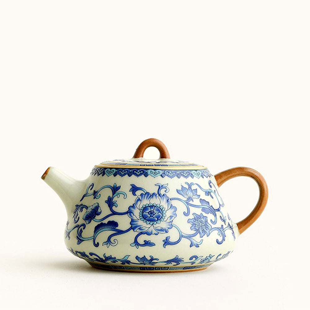 Exquisite Chinese Blue and White Ruyao Shi Piao Teapot - Handcrafted Ceramic Teapot for Tea Lovers | Perfect for Home, Office, and Gift Giving