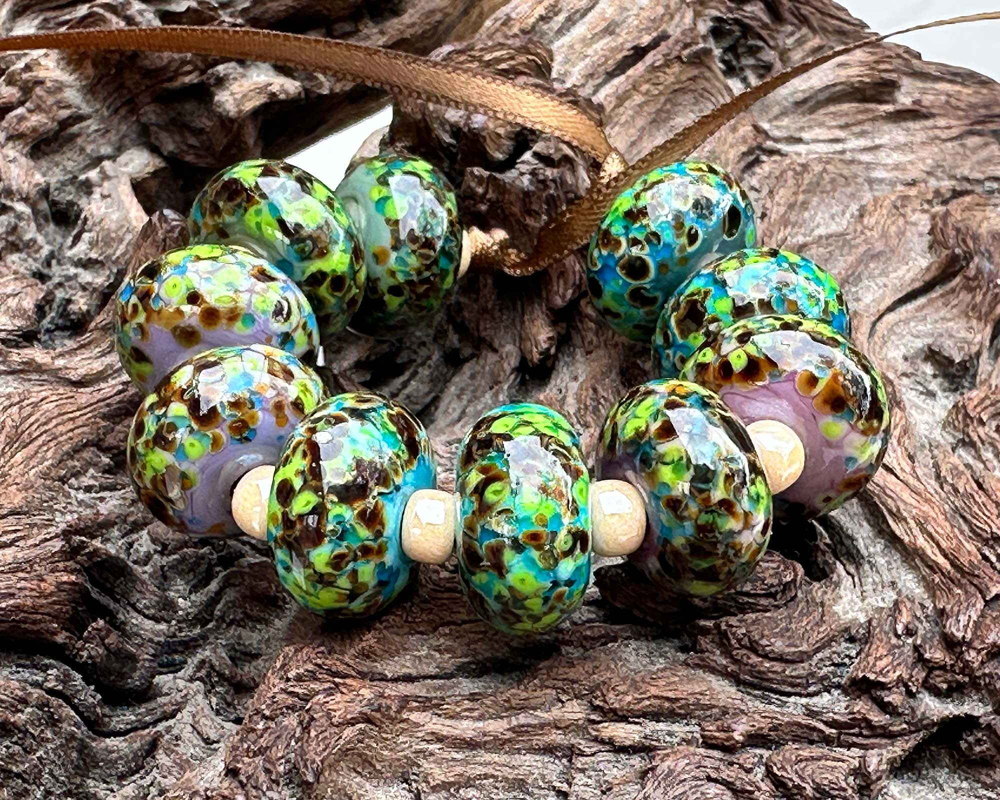 12 Pairs Handmade Lampwork Glass Beads - Jade Green Forrest Design for Jewelry Making, DIY Crafts | Perfect for Necklaces, Bracelets & Earrings
