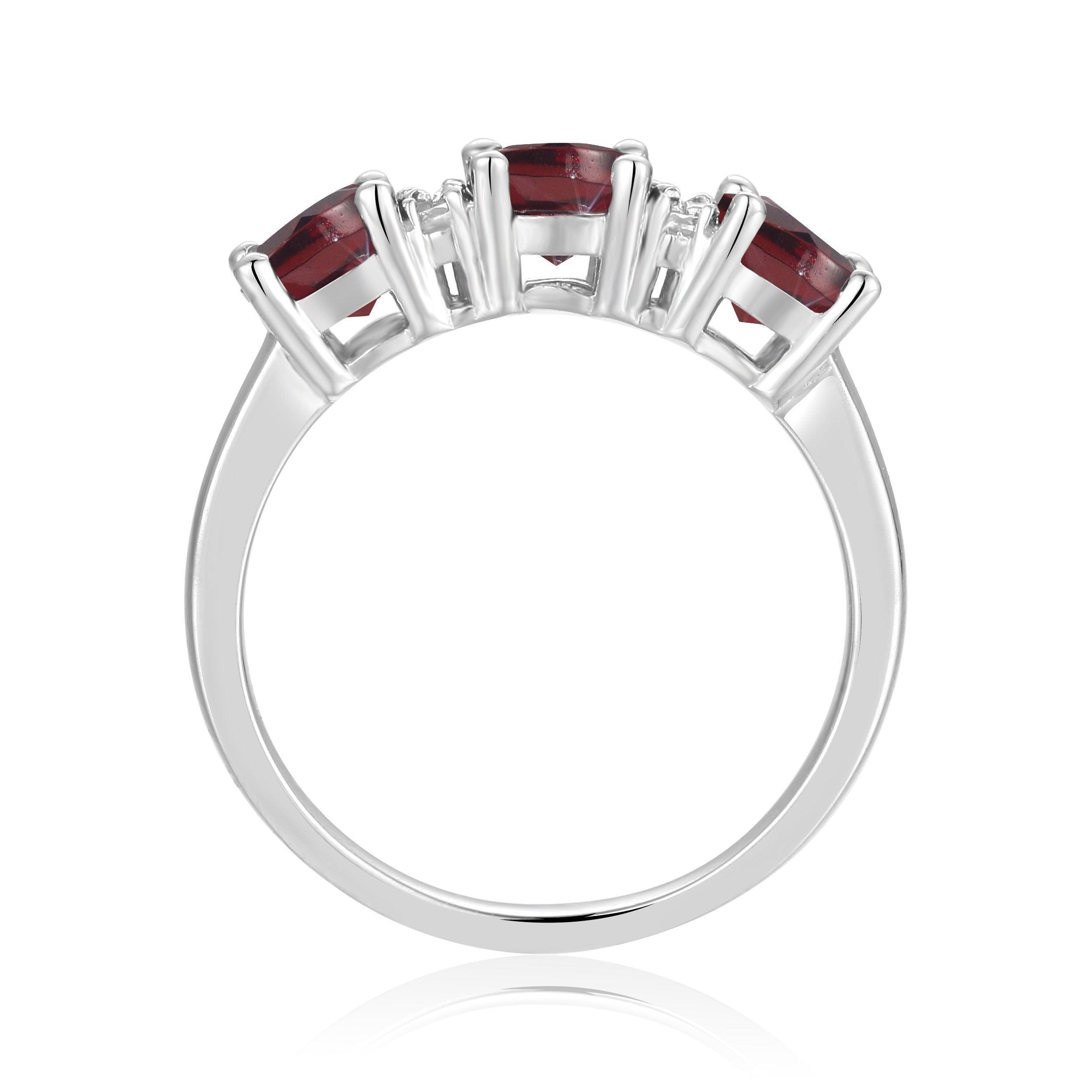 Garnet Three Stone Ring - Elegant January Birthstone Jewelry for Women | Perfect for Valentine's Day, Anniversary & Special Occasion Gifts