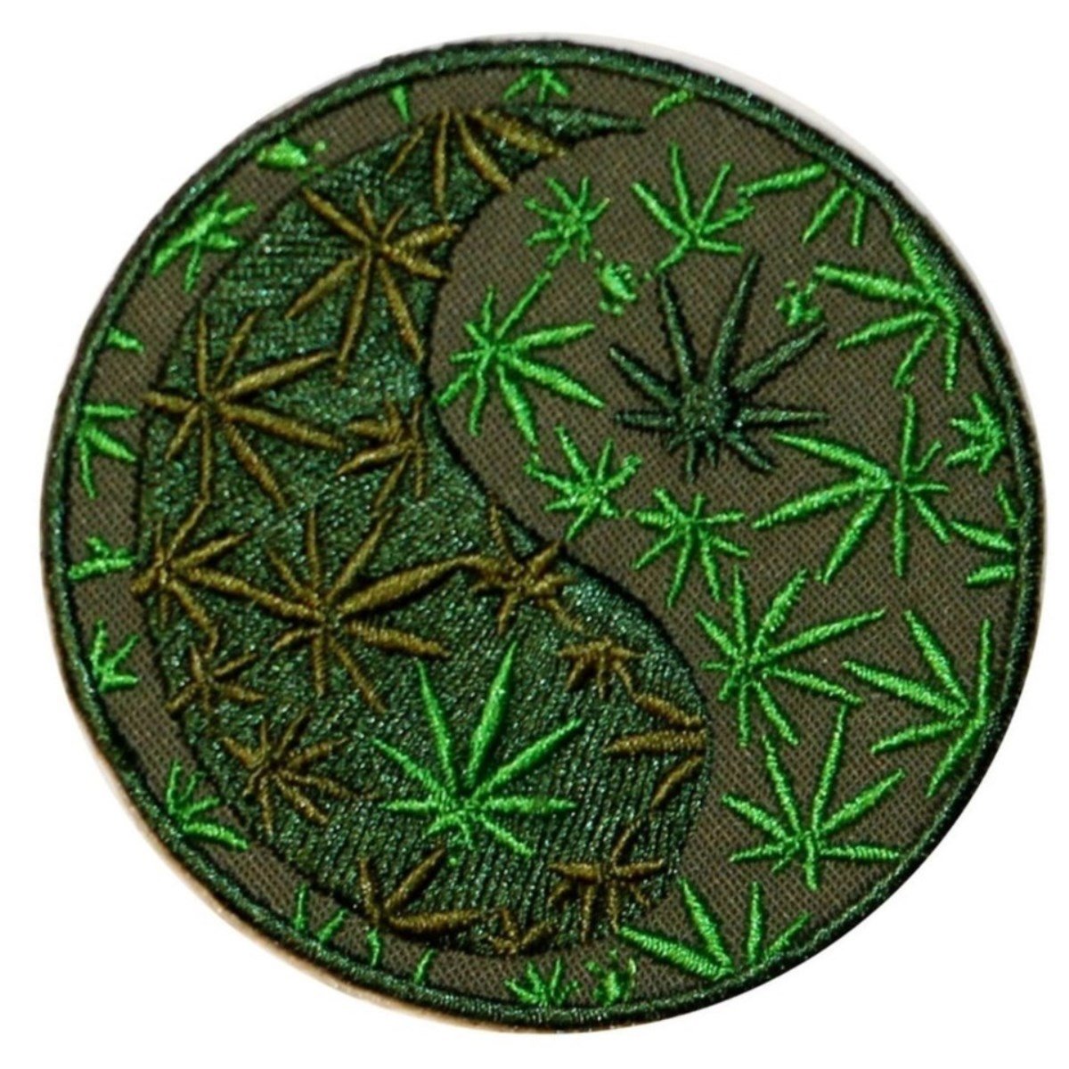 Pot Leaf Yin Yang Patch - Embroidered Iron On Applique for Hemp & Zen Decor - Perfect for Jackets, Bags & DIY Projects
