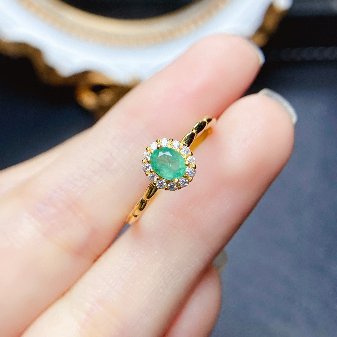 18K Gold Statement Emerald Halo Ring for Women | Elegant Vintage Engagement Wedding Ring | Perfect for Anniversary, Proposal & Special Occasions | NS2402