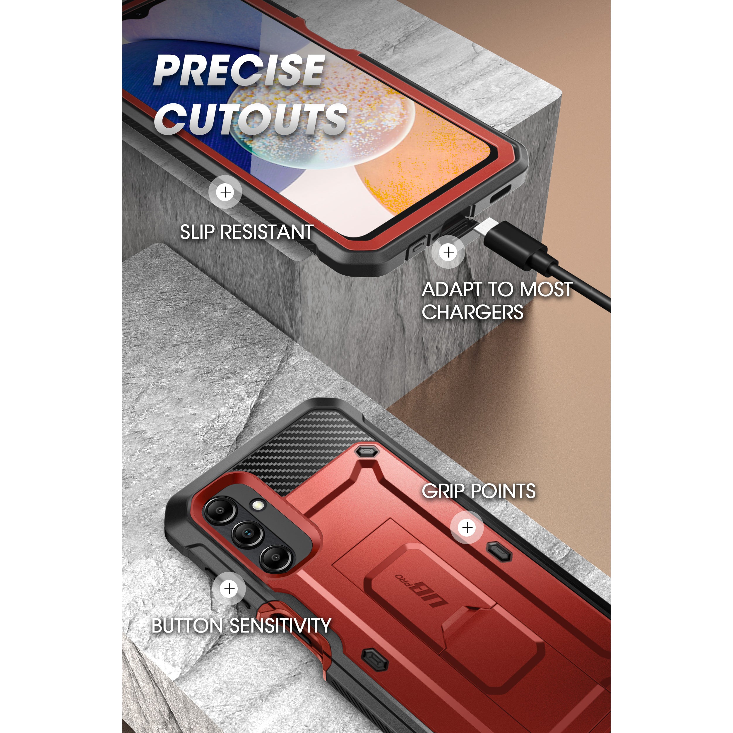 Samsung Galaxy A14 Unicorn Beetle Pro Rugged Case with Holster - Shockproof, Military-Grade Protection in Metallic Red | Perfect for Outdoor Adventures, Construction Work & Extreme Sports