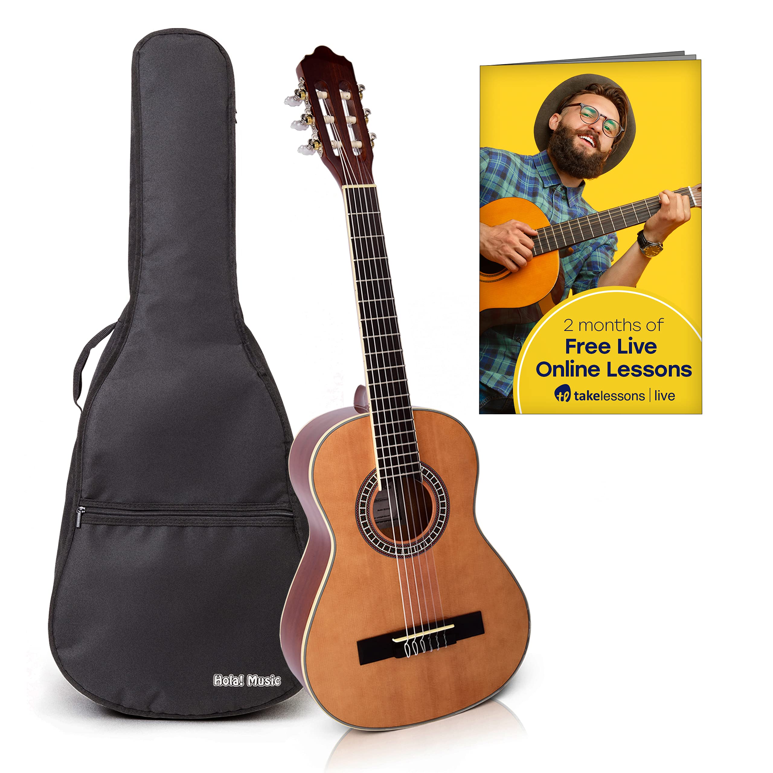 **Hola! Music 1/2 Size 34 Inch Classical Guitar for Kids - Soft Nylon Strings, Natural Gloss Finish, Includes FREE Padded Gig Bag - Perfect for Beginners, Practice & Performances**