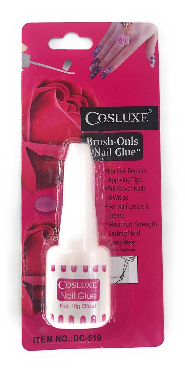 Cosluxe Brush On Nail Glue - Strong Adhesive for Artificial & Fake Nails (10g) - Safe for Natural Nails - Perfect for Women & Girls - Salon Quality Nail Glue for Acrylics, Tips & Extensions