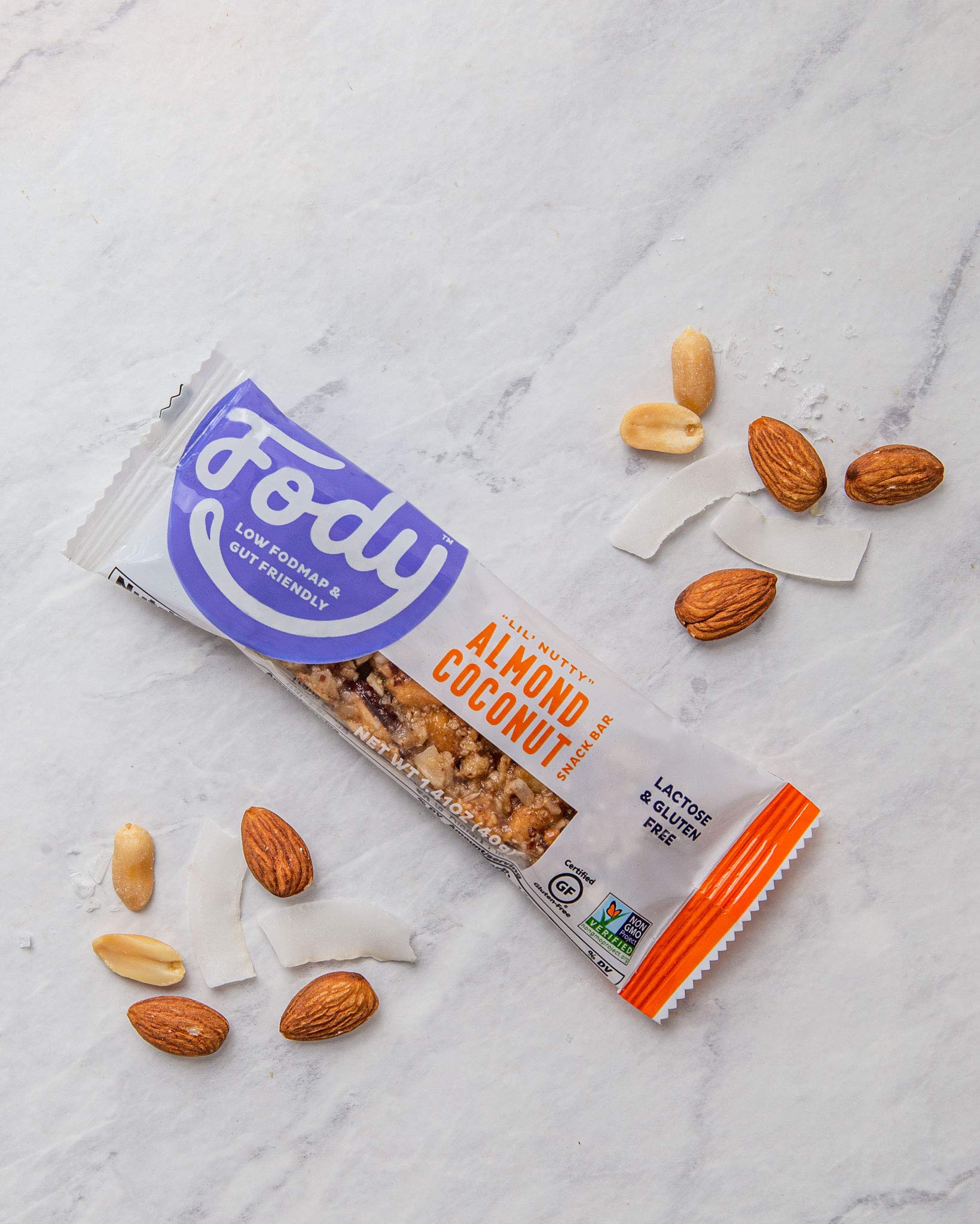 Fody Foods Vegan Protein Nut Bars - Almond Coconut Flavor, 6g Plant-Based Protein per Bar, Low FODMAP Certified, Gut-Friendly Snack for IBS & Digestive Health (12 Count) - Perfect for On-the-Go, Workouts & Healthy Snacking