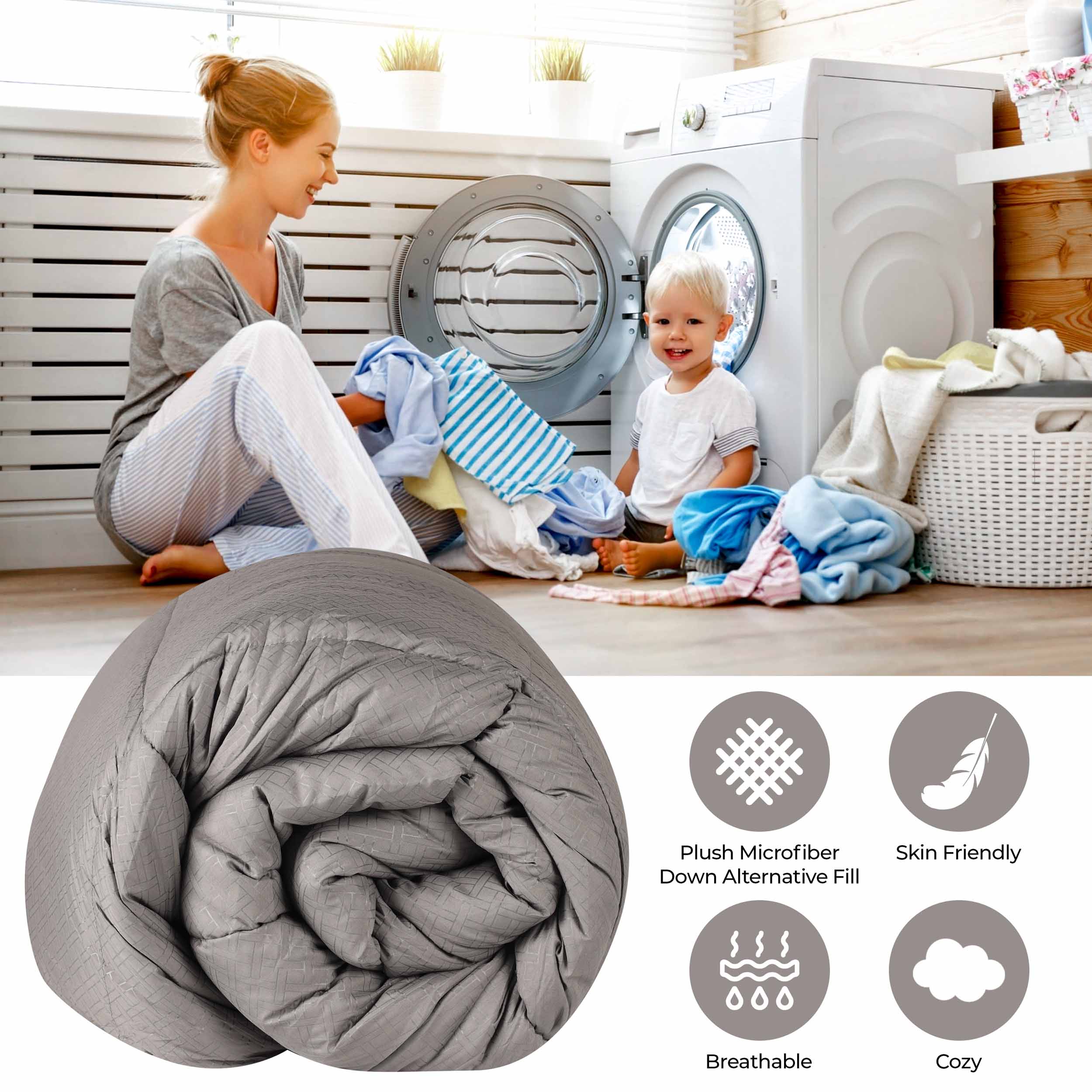 Luxury Basketweave Plush Down Alternative Comforter - Hypoallergenic & Breathable All-Season Bedding for Master Bedroom, Guest Room & Dorm