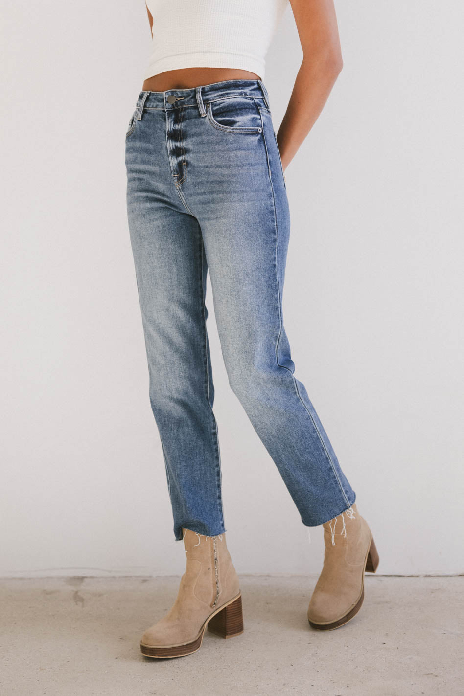 Amelia Straight Leg Jeans for Women - Medium Wash Denim Pants | Comfortable & Stylish Everyday Wear for Casual Outings and Office