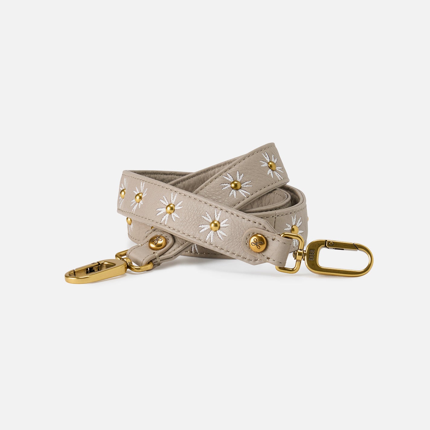Floral Stud Crossbody Bag Strap in Pebbled Leather Taupe - Stylish & Durable for Women's Handbags, Perfect for Daily Use, Shopping & Travel