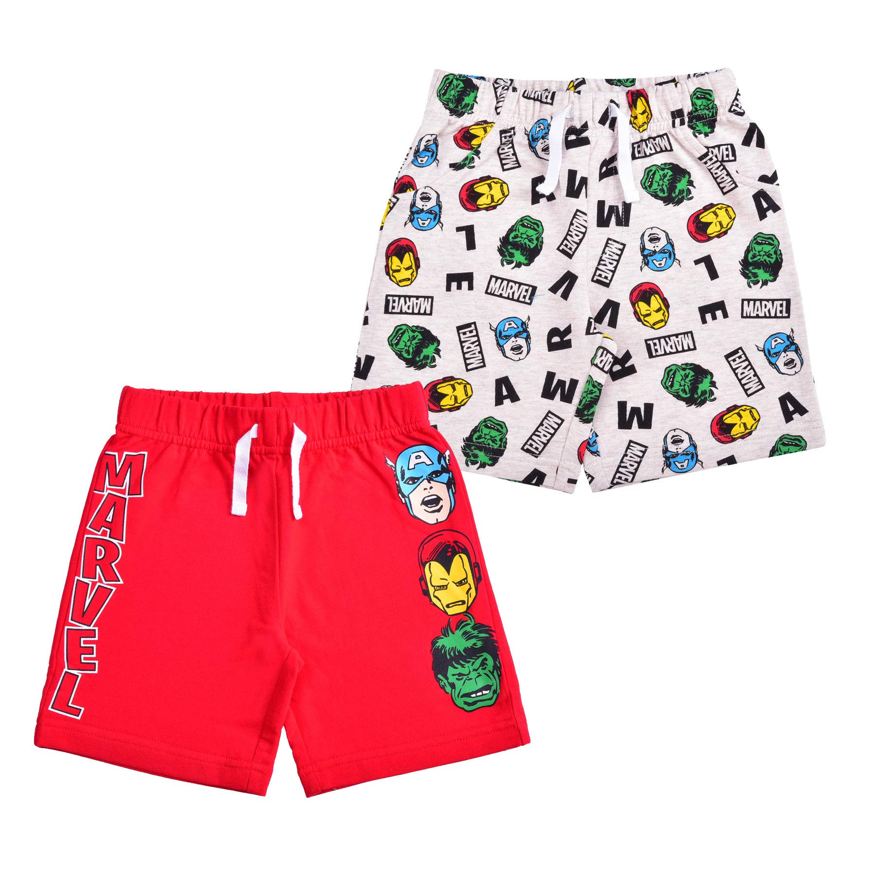 Marvel Avengers Ironman Captain America Hulk Boys 2-Pack Shorts with Drawstring - Toddler & Kids Superhero Outfit for Playtime & Summer Adventures