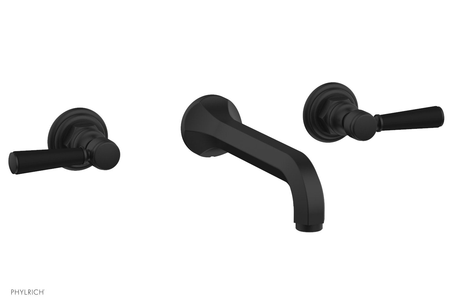 HEX TRADITIONAL Wall Mount Bathroom Faucet Set - Satin Black Lever Handles (500-12) for Modern Vanity & Powder Room Installation