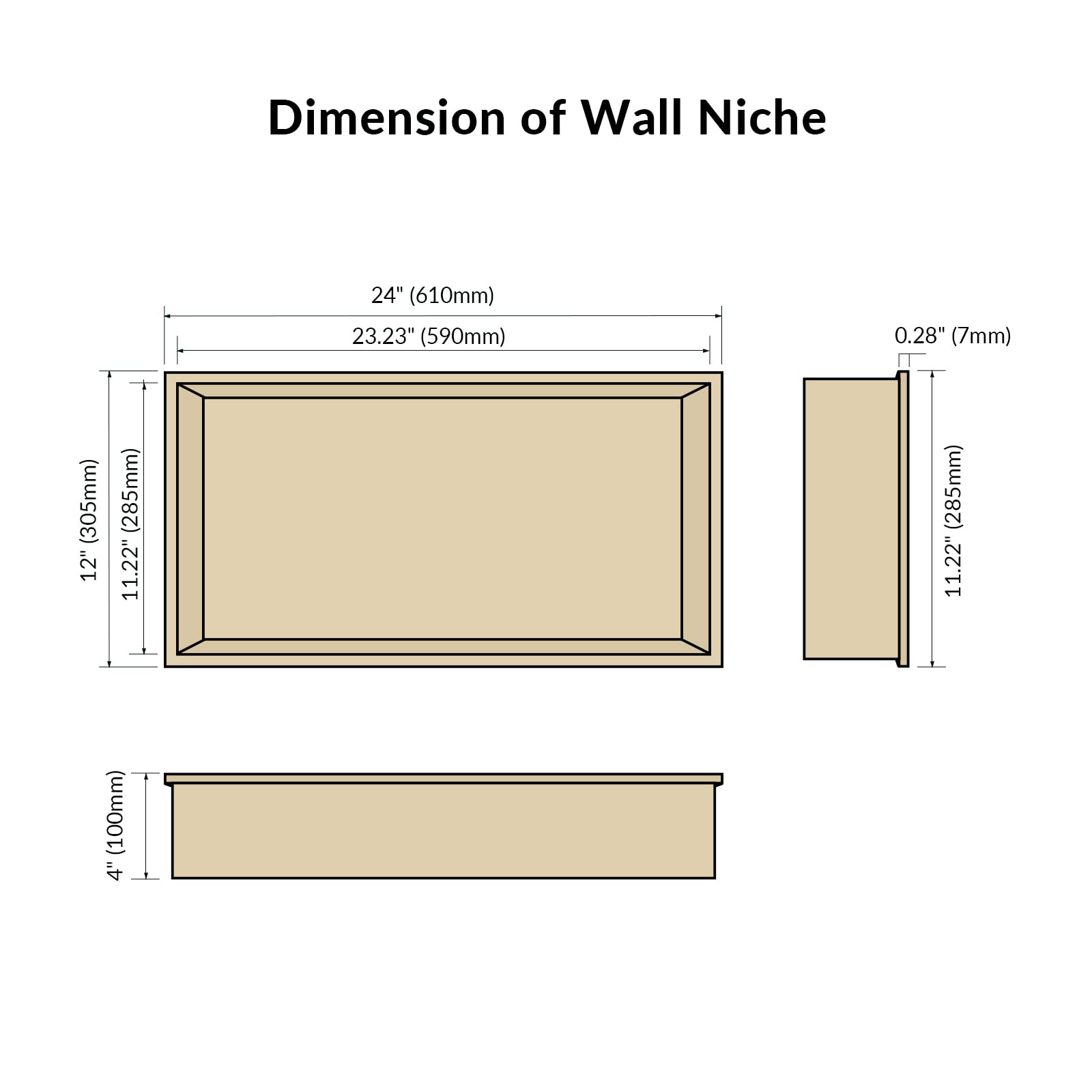 Stainless Steel Shower Niche 24x12 Inch - No Tiling Required Recessed Bathroom Storage Organizer - Champagne Gold Finish for Modern Showers & Spa Bathrooms