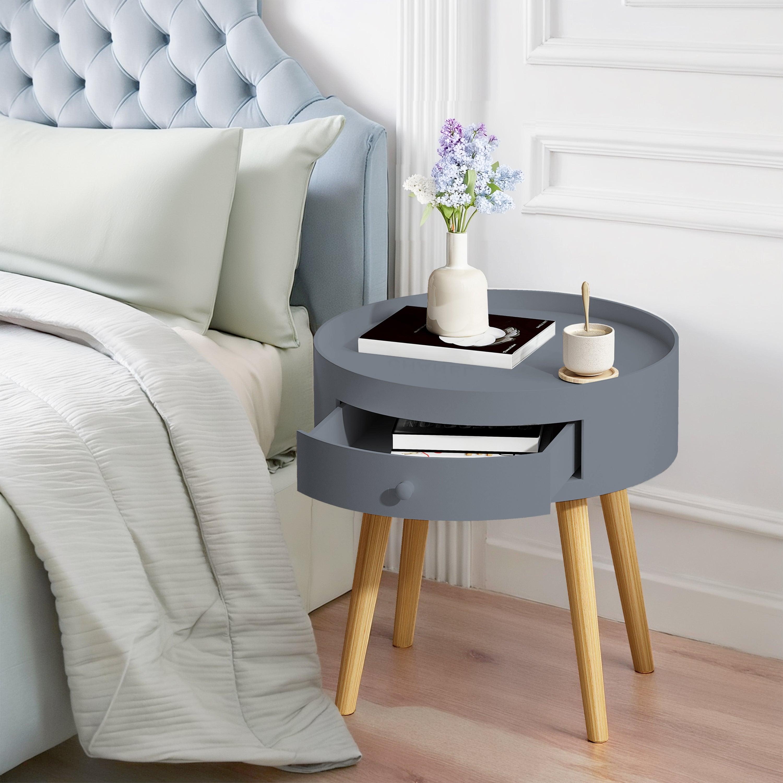 18H Nightstand with Storage Drawer & Oak Legs - Modern Bedside Table for Bedroom, Living Room | Perfect as Sofa Side Table, Coffee Table, or Night Stand for Small Spaces