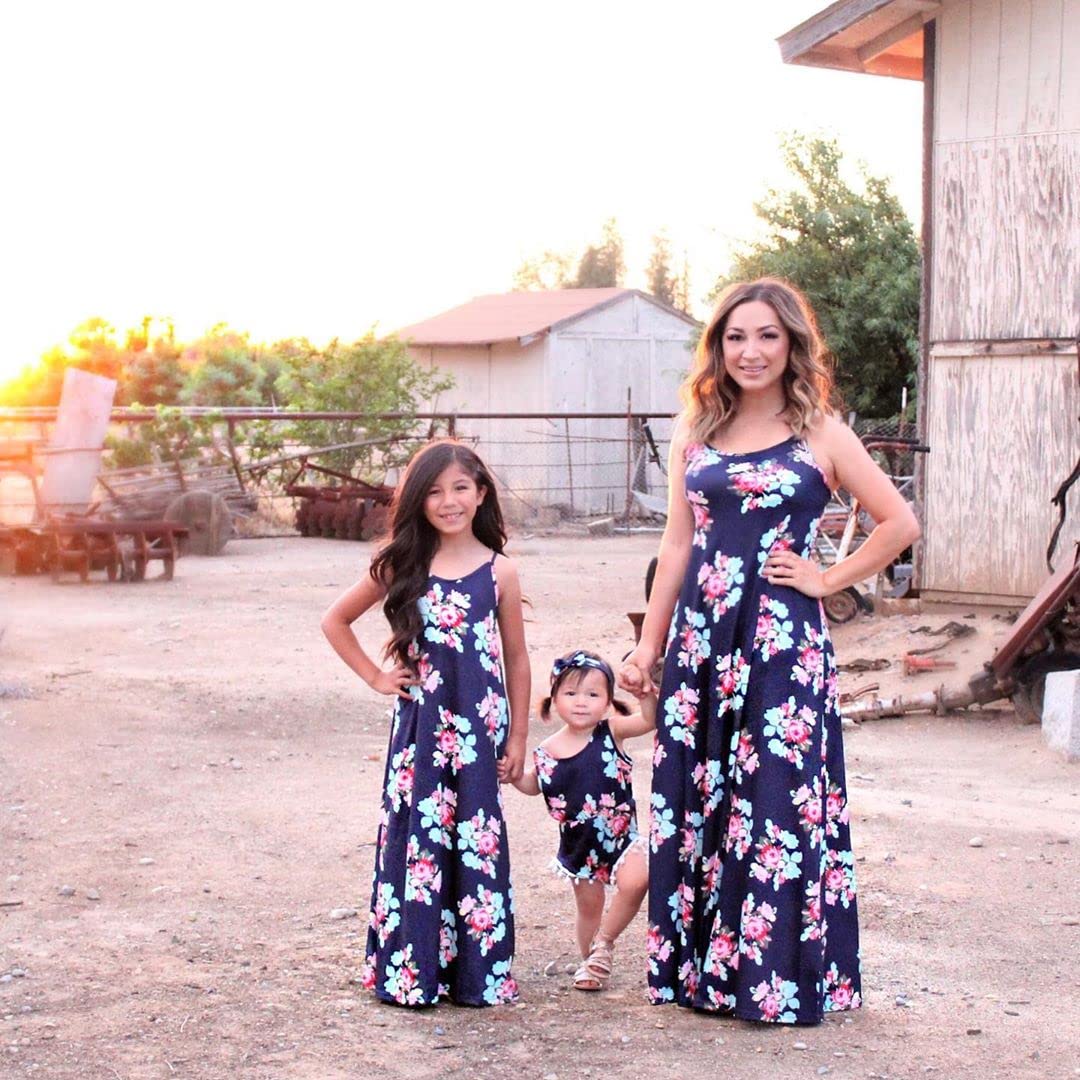 IFFEI Mommy and Me Matching Summer Dress - Spaghetti Strap Casual Sundress with Headband for Beach, Vacation & Family Photos