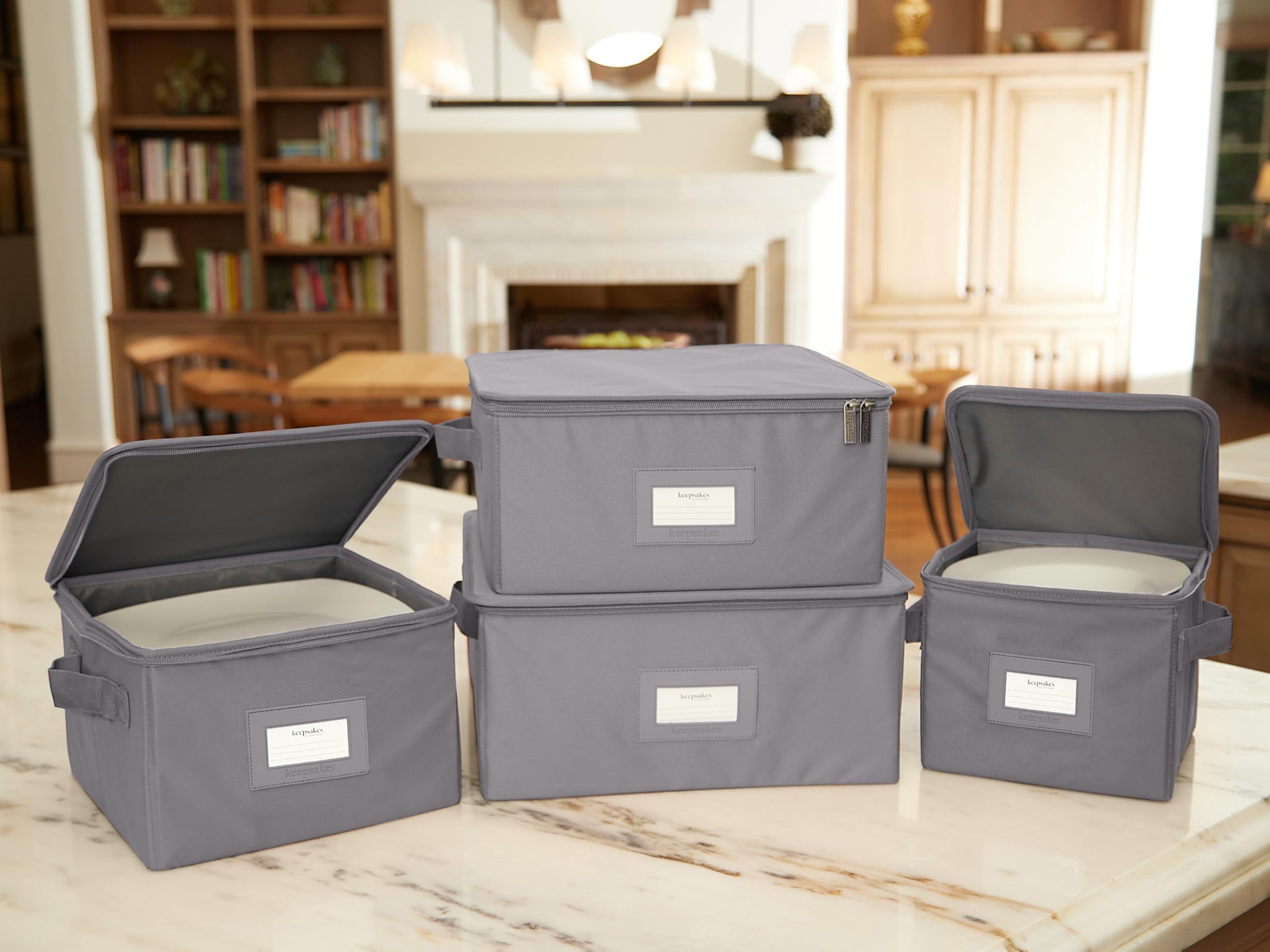 Covermates Keepsakes Dish Storage Box – Stackable Organizer with Reinforced Handles for China, Plates & Glassware – Durable Graphite Kitchen Cabinet Storage Solution for Home & Restaurant Use