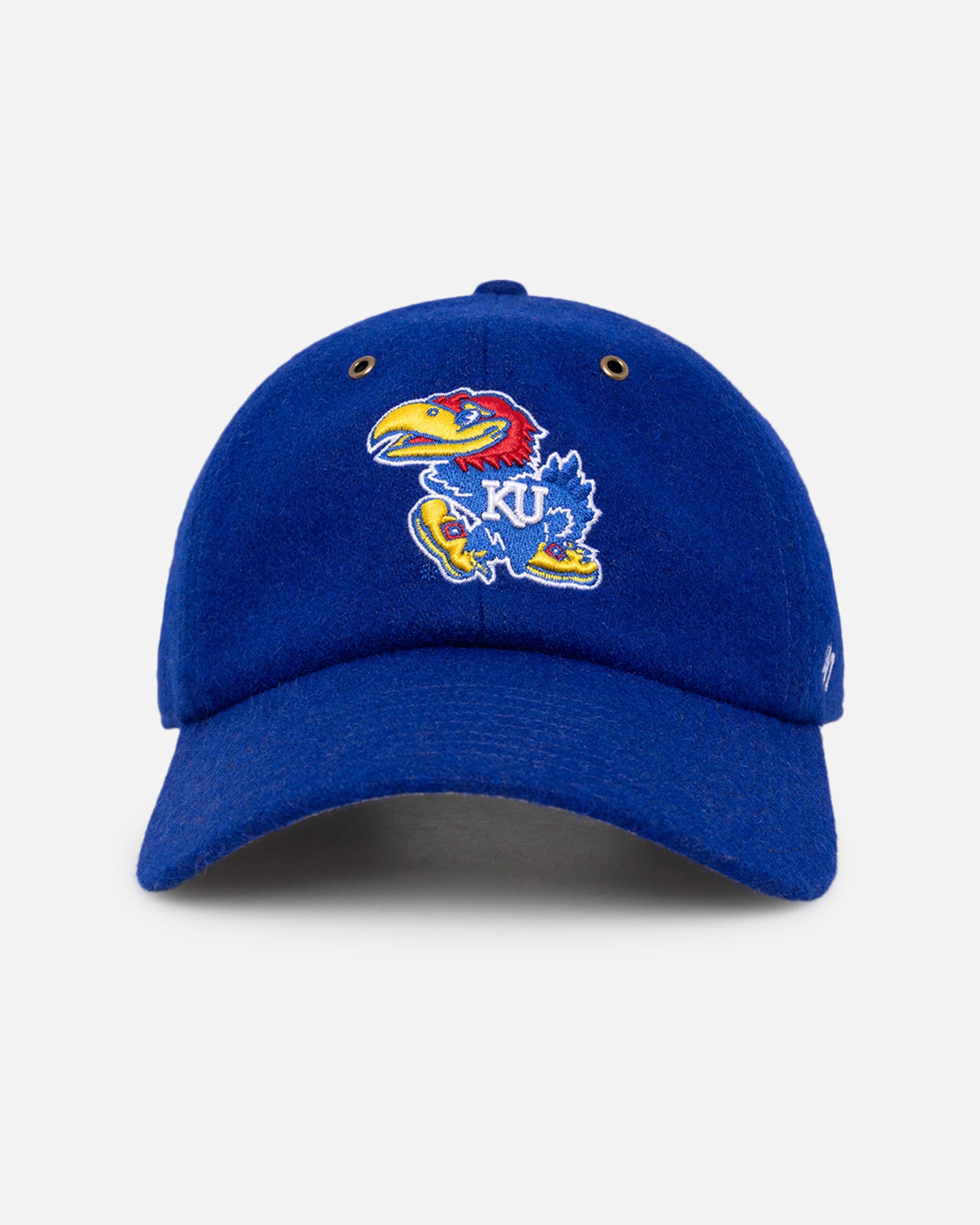 47 Brand Kansas Jayhawks Wooly Clean Up Strapback Hat - Royal Blue NCAA College Team Snapback Cap for Men & Women - Perfect for Game Day, Tailgating and Fan Apparel