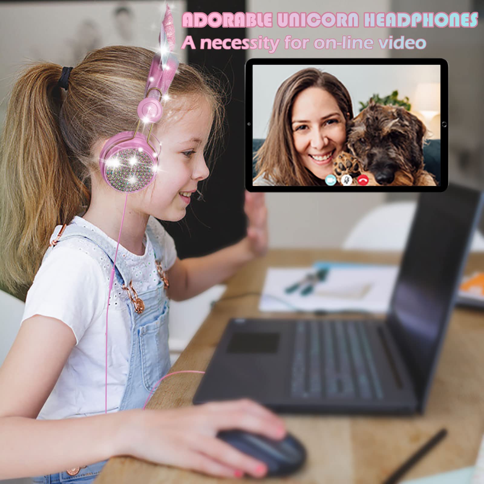 SVYHUOK Cat Ear Headphones for Kids Girls Teens - Cute Wired On-Ear Headset with Microphone, 3.5mm Jack - Perfect for School, Travel, Gaming & Birthday/Xmas Gifts (Princess Pink)