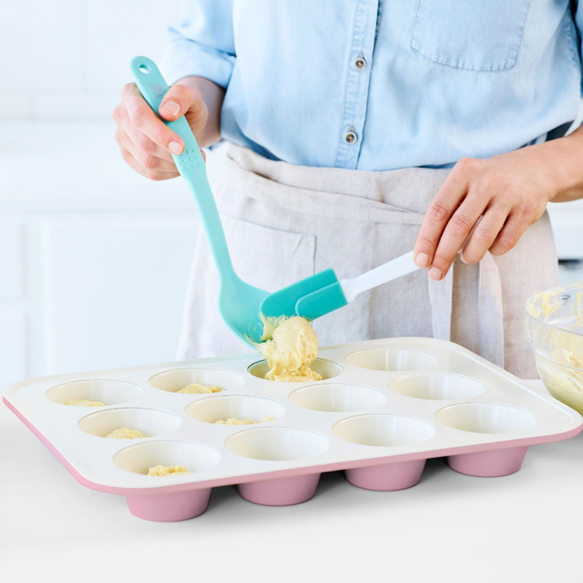 GreenLife Ceramic Nonstick Muffin Pan - 12 Cup Non-Toxic Bakeware, Dishwasher Safe, Pink Baking Tray for Cupcakes, Muffins & More - Perfect for Home Baking, Parties & Gifts