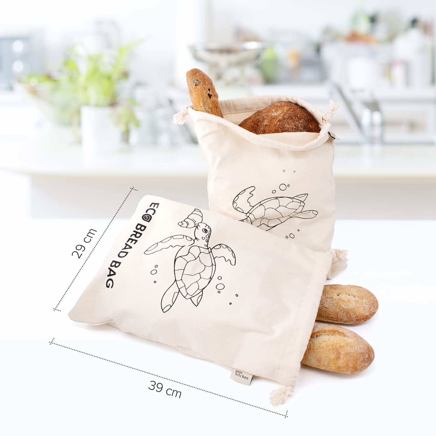Joeji's Kitchen Bread Bag Set of 2 - 30 x 40 cm Reusable Cotton Cloth Bread Storage Bags for Homemade Bread, Bakery Treats & Pastries | Eco-Friendly Zero Waste Alternative to Plastic | Perfect for Bread Storage, Picnics & Gifts