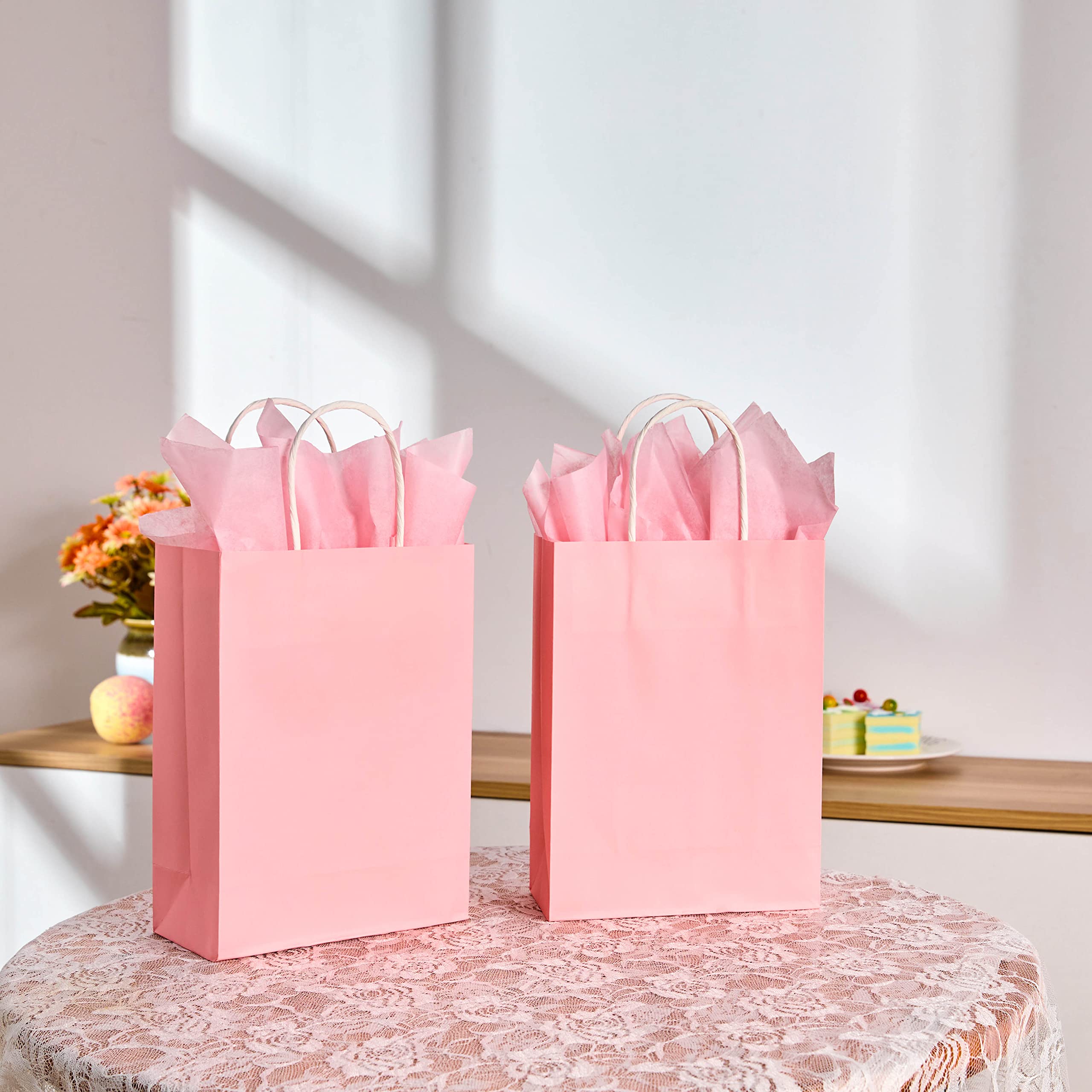 24 Pack Small Party Favor Bags with Handles - Cute Pink Goodie Bags for Birthday Parties, Baby Showers & Wedding Favors | Bulk Gift Bags for Kids, Candy, Treats & Party Supplies