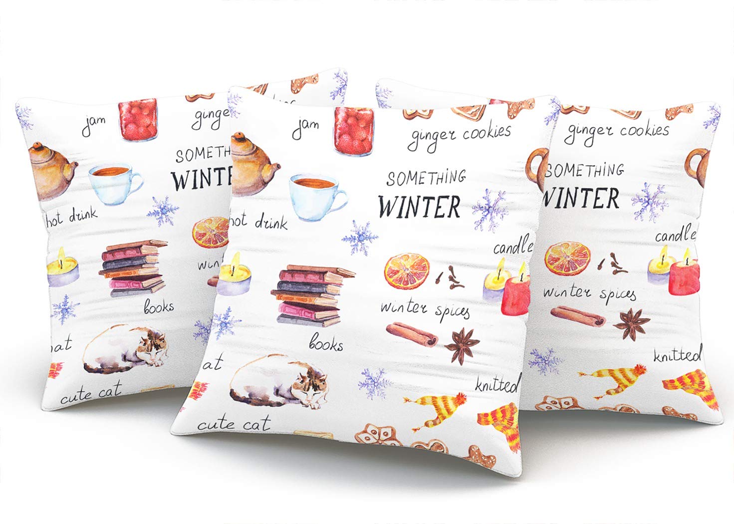 18x18 Inch Double Sided Printed Winter Cozy Pillow Covers - Home Decor Cushion Cases for Indoor/Outdoor Use with Snowflake & Cat Patterns | Perfect for Living Room Sofa, Bedroom Decor & Seasonal Home Styling